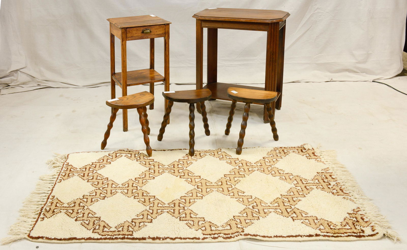 6pcs Assorted French - 2 Side Tables, 3 Stools & Rug (1 of 3)
