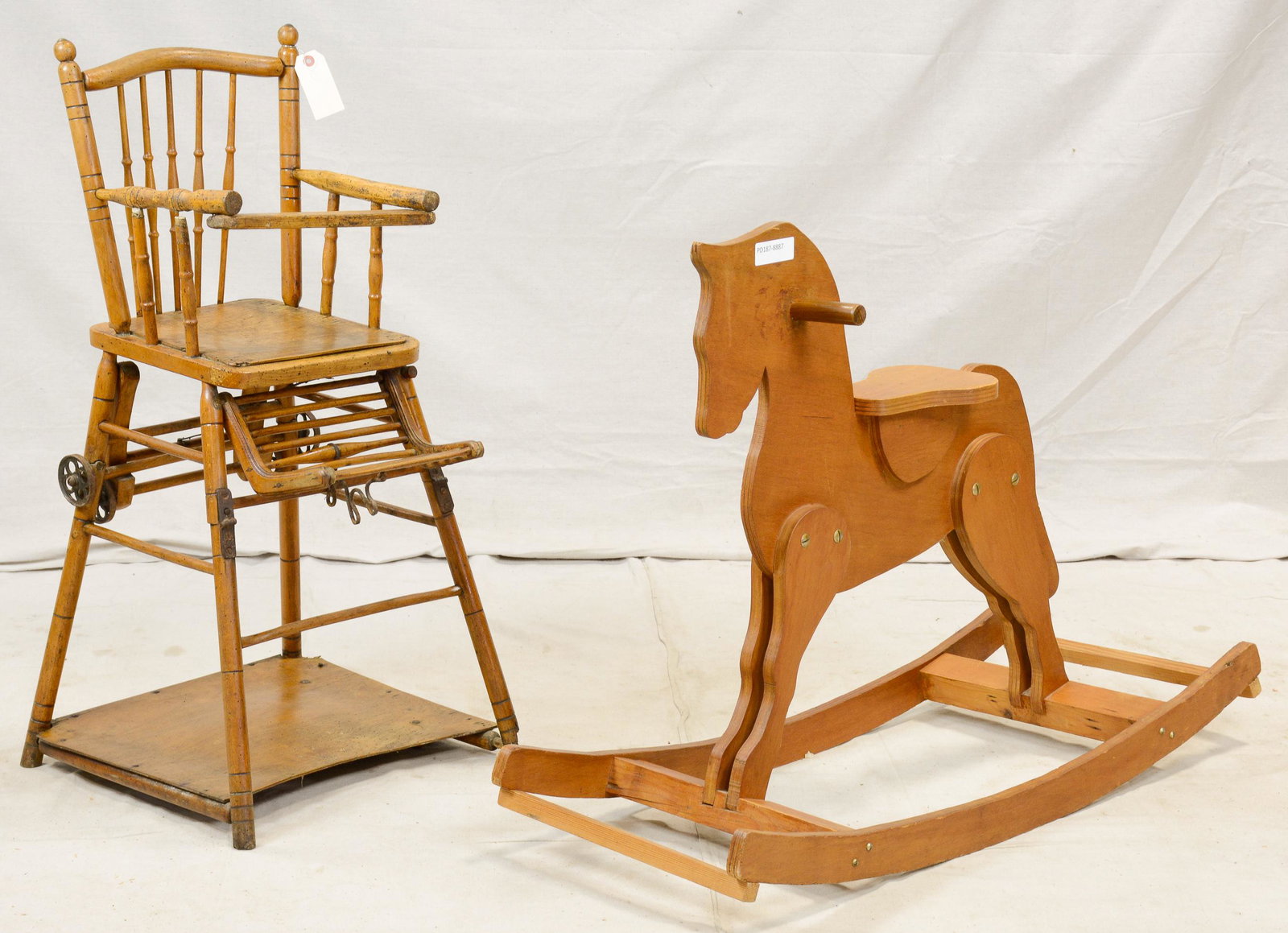 French High Chair & Rocking Horse: French High Chair & Rocking Horse - 37 in tall x 20 x 19 and 29 in tall x 40 x 16