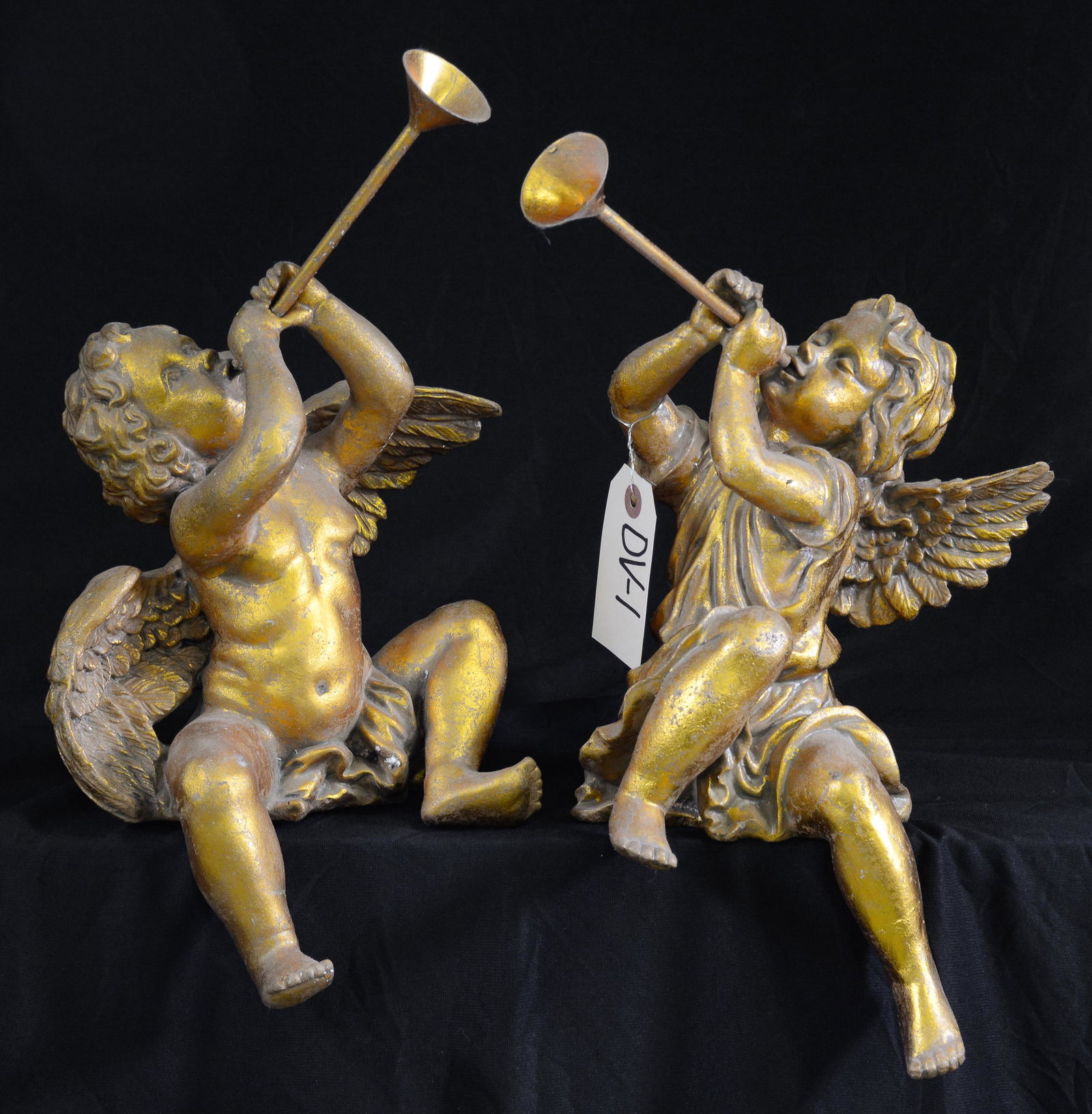 Pair Gold Gilt Cherub Figures With Trumpets (1 of 3)