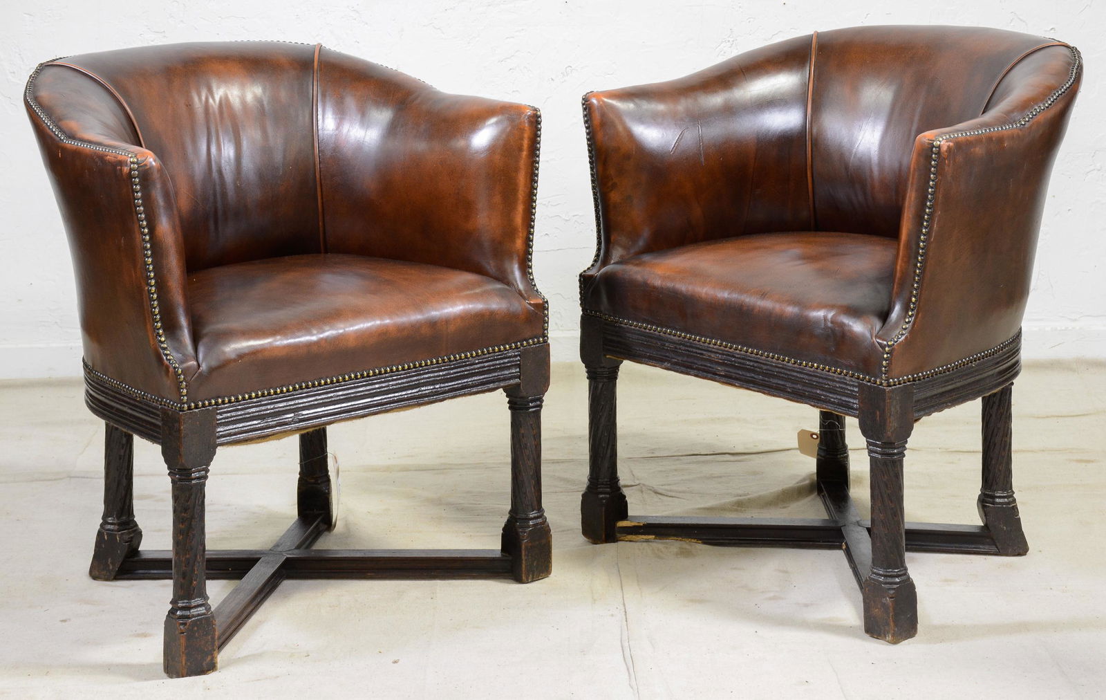 Pair British Brown Leather Club Chairs (1 of 3)