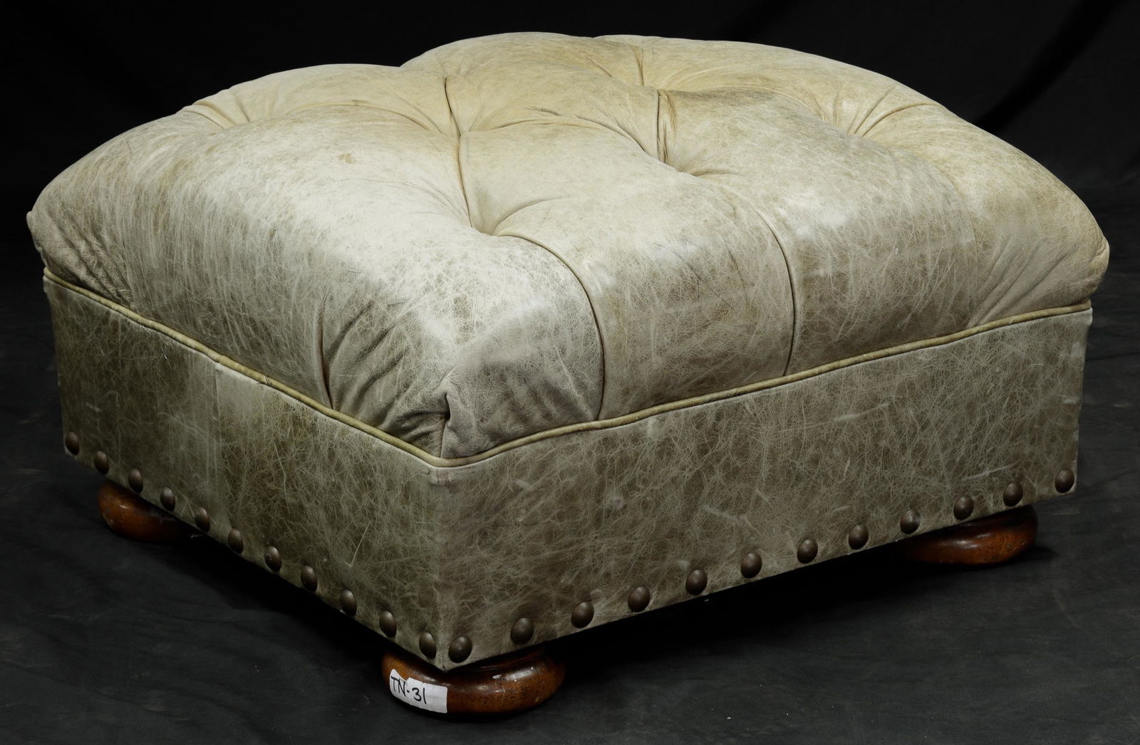 Button Tufted Leather Chesterfield Style Ottoman (1 of 2)