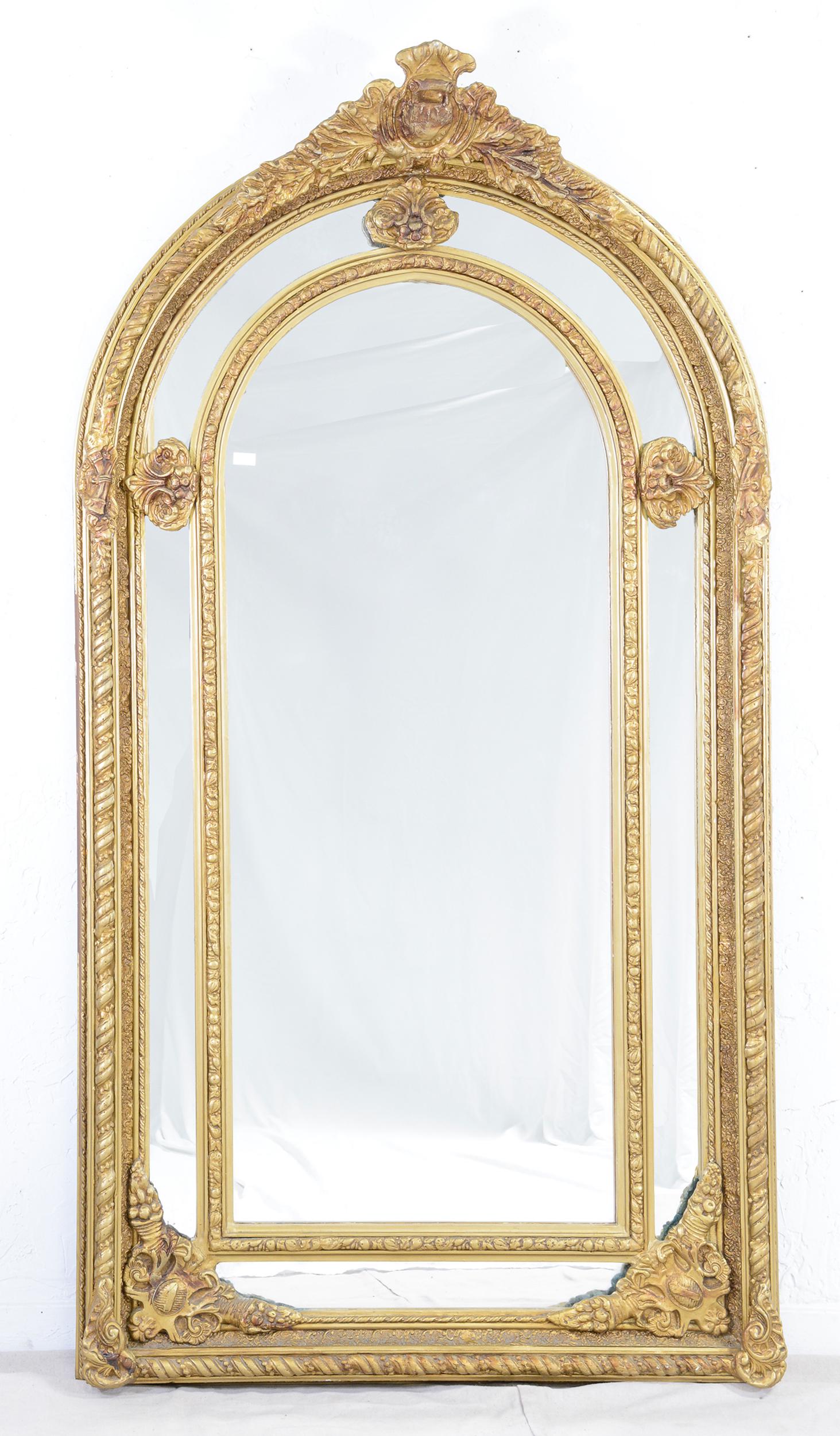 Large Carved Gilt Arch Top French Style Mirror (1 of 3)