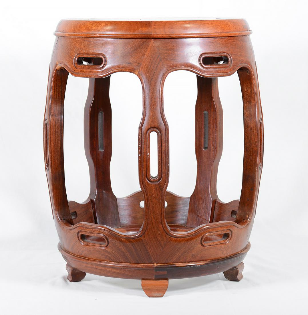 Chinese Wood Barrel Shape Stool, Carved Cylindrical: Chinese Wood Barrel Shape Stool. Carved in cylindrical form - 18 in tall x 15