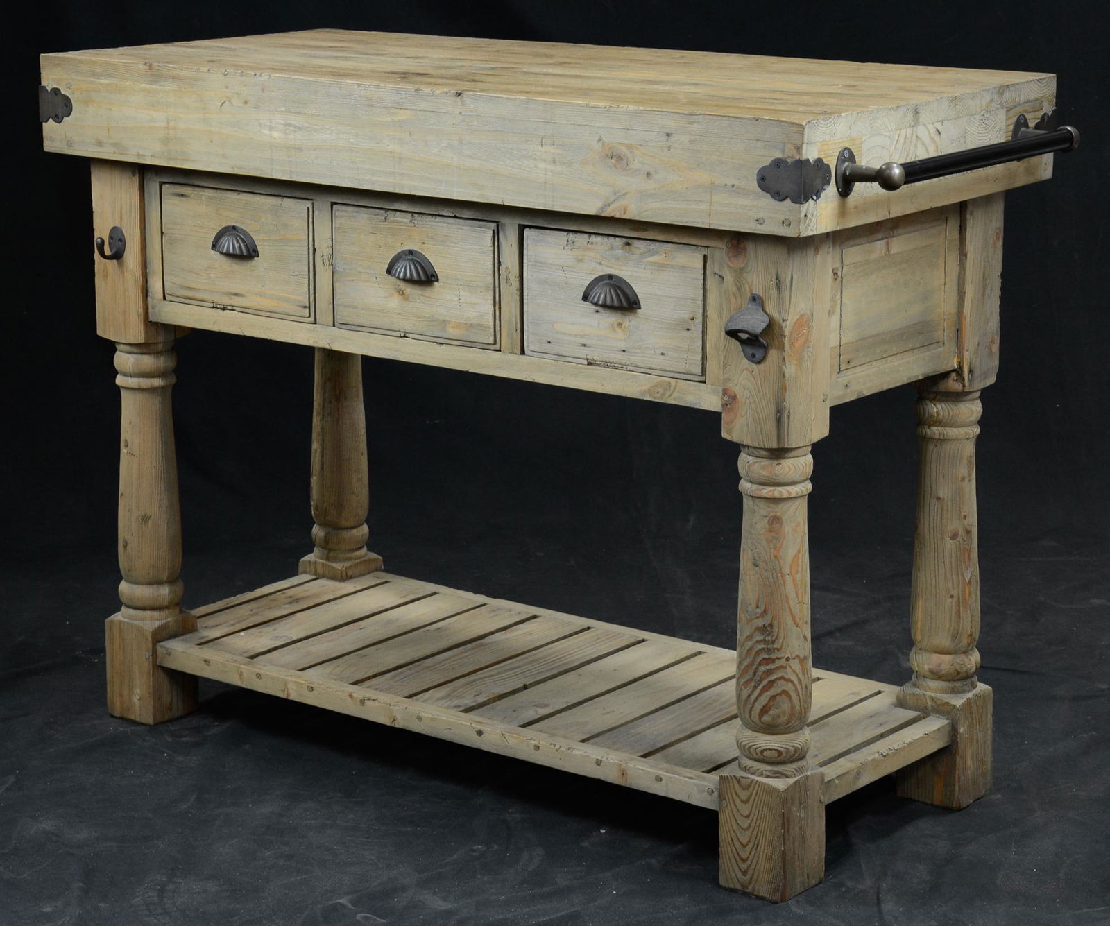 Farmhouse 3 Drawer Kitchen Island - Natural Base (1 of 1)