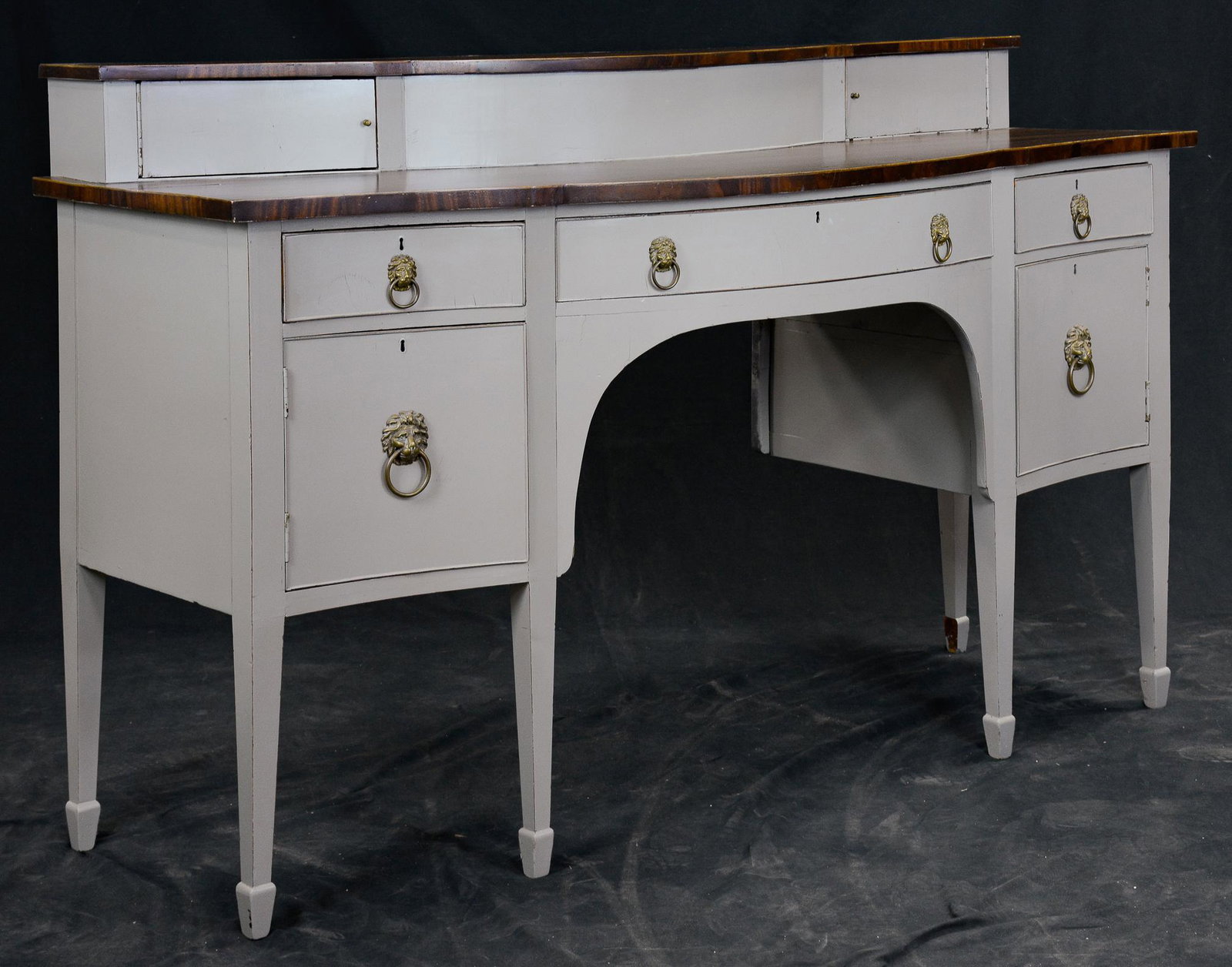 Grey Painted Server With Lion Head Pulls: Grey Painted Server with Lion Head Pulls on Tapered Legs - 44 in tall x 72 x 27