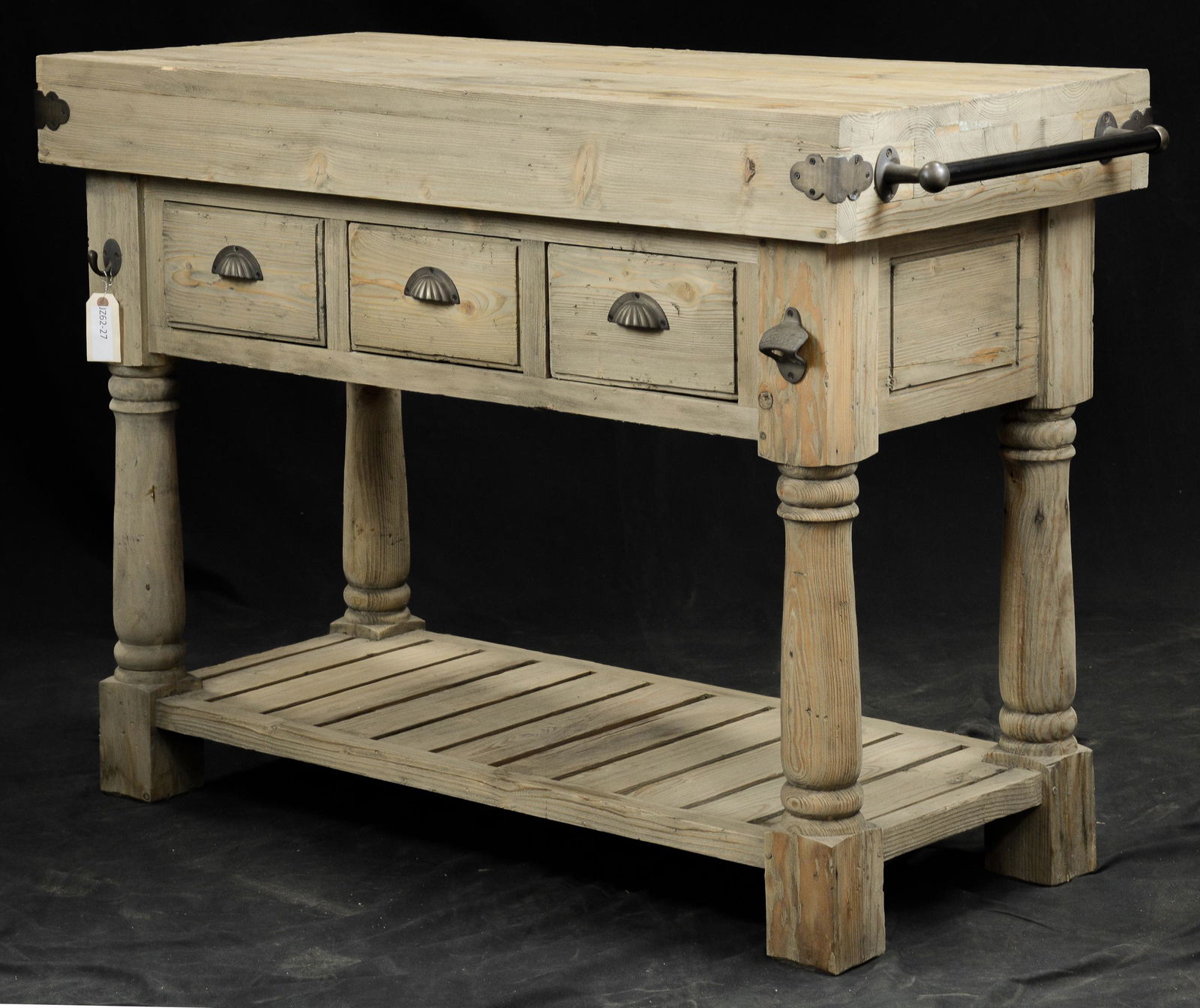 Farmhouse 3 Drawer Kitchen Island - Natural Base (1 of 3)