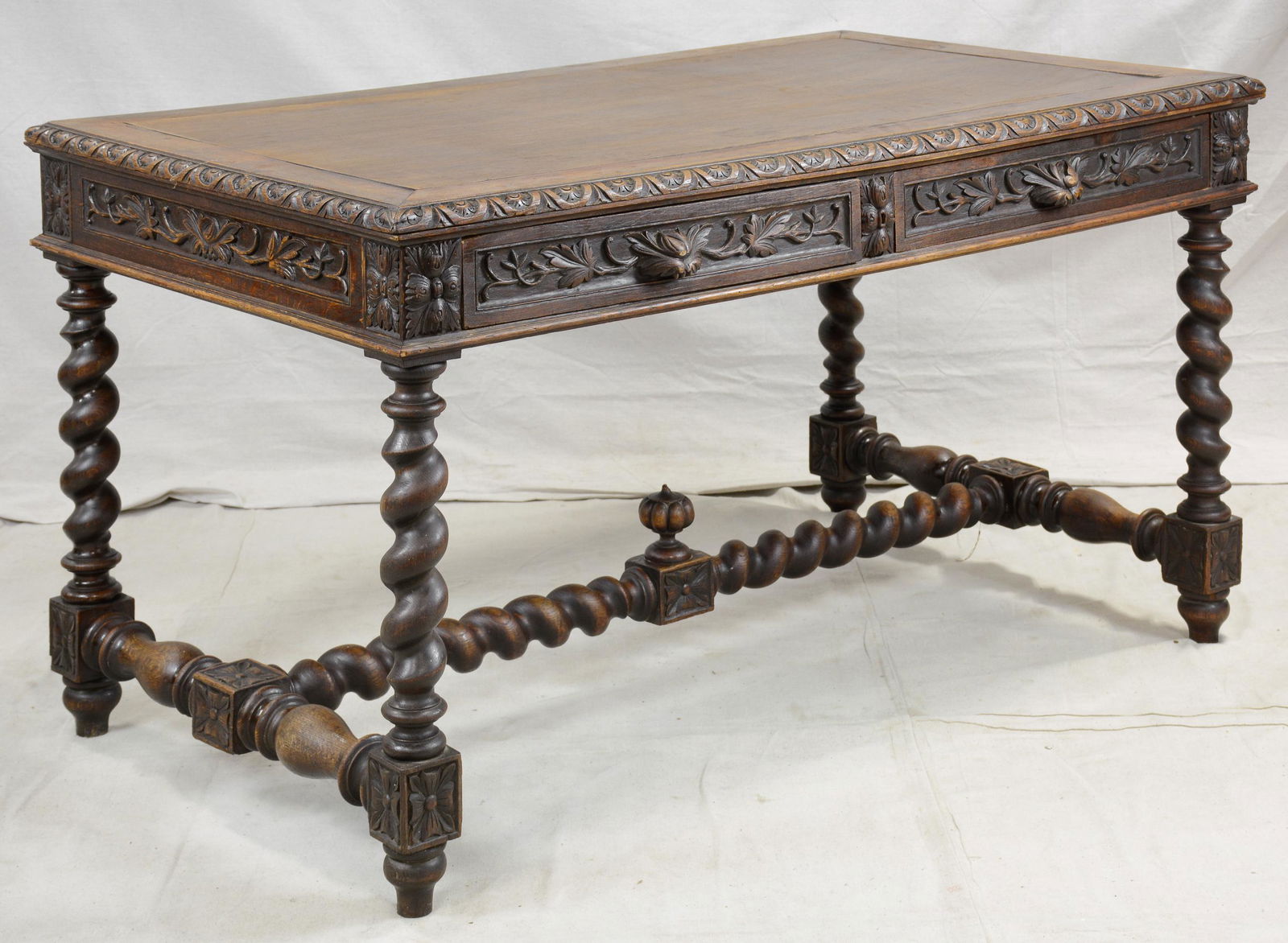 Carved Oak Barley Twist European Desk (1 of 5)