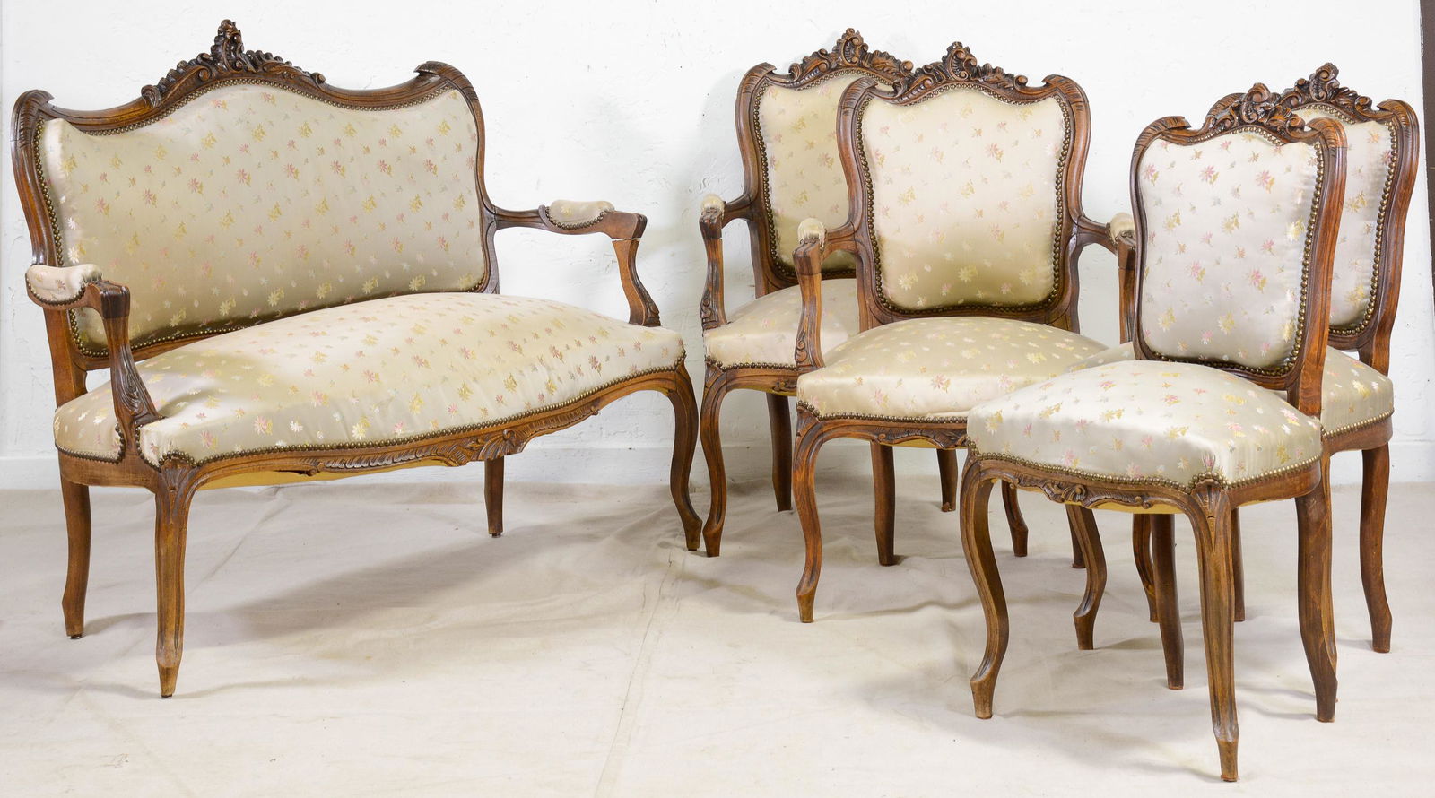 Carved French Sofa & Chair Upholstered Parlor Set (1 of 5)