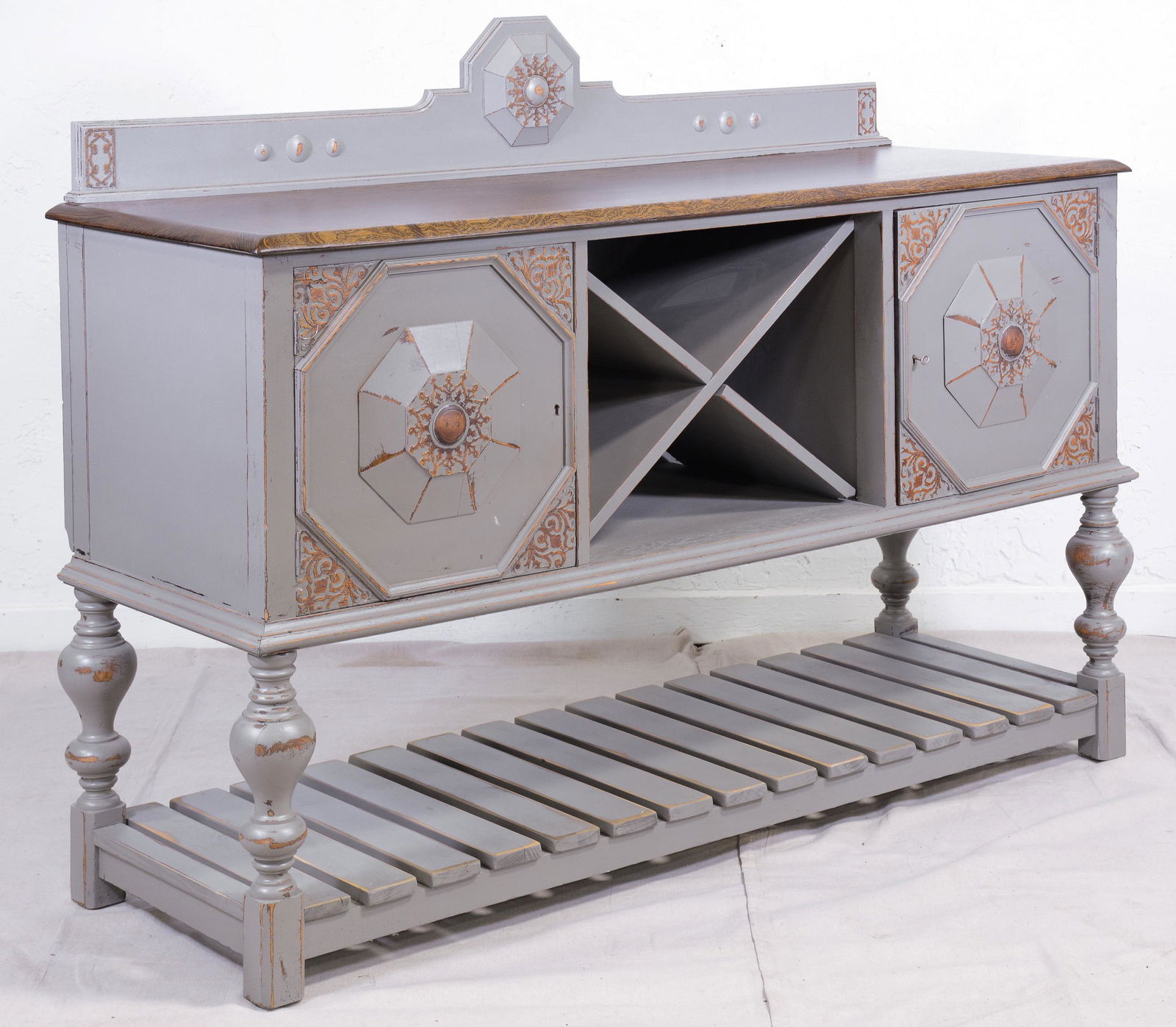 Grey Painted British Carved Oak Sideboard (1 of 4)