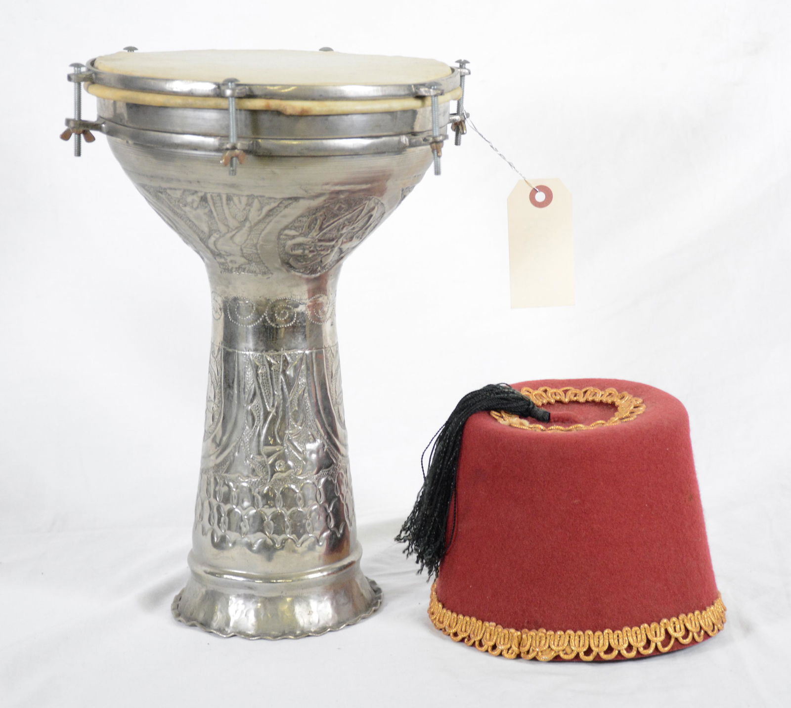 Lebanese Drum "Drumbaki" & a Fez Hat: Lebanese Drum "Drumbaki" & a Fez Hat - Drum is 14 in tall - Hat Diameter is 8 in