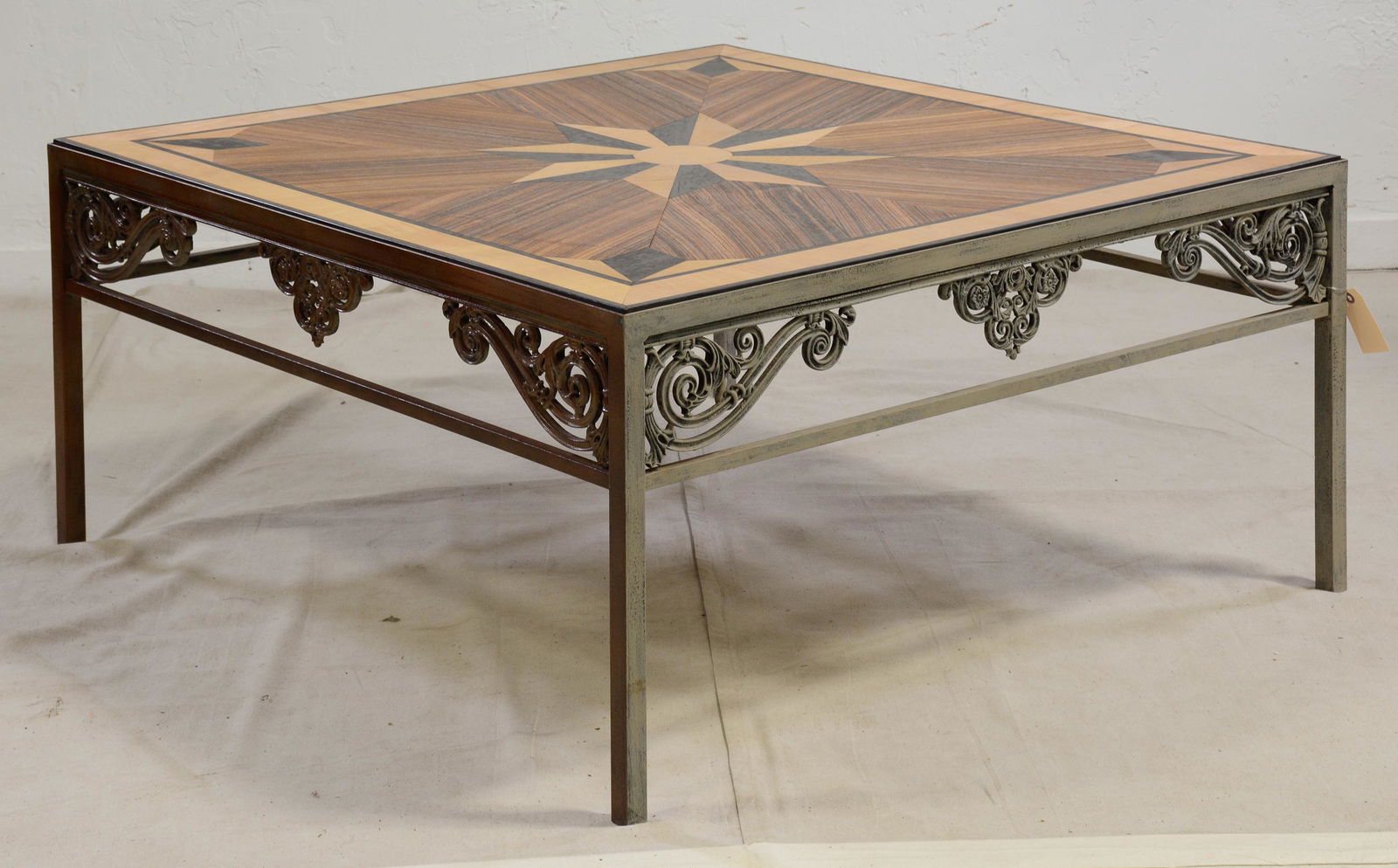 Large Inlaid Top Iron Base Coffee Table (1 of 3)