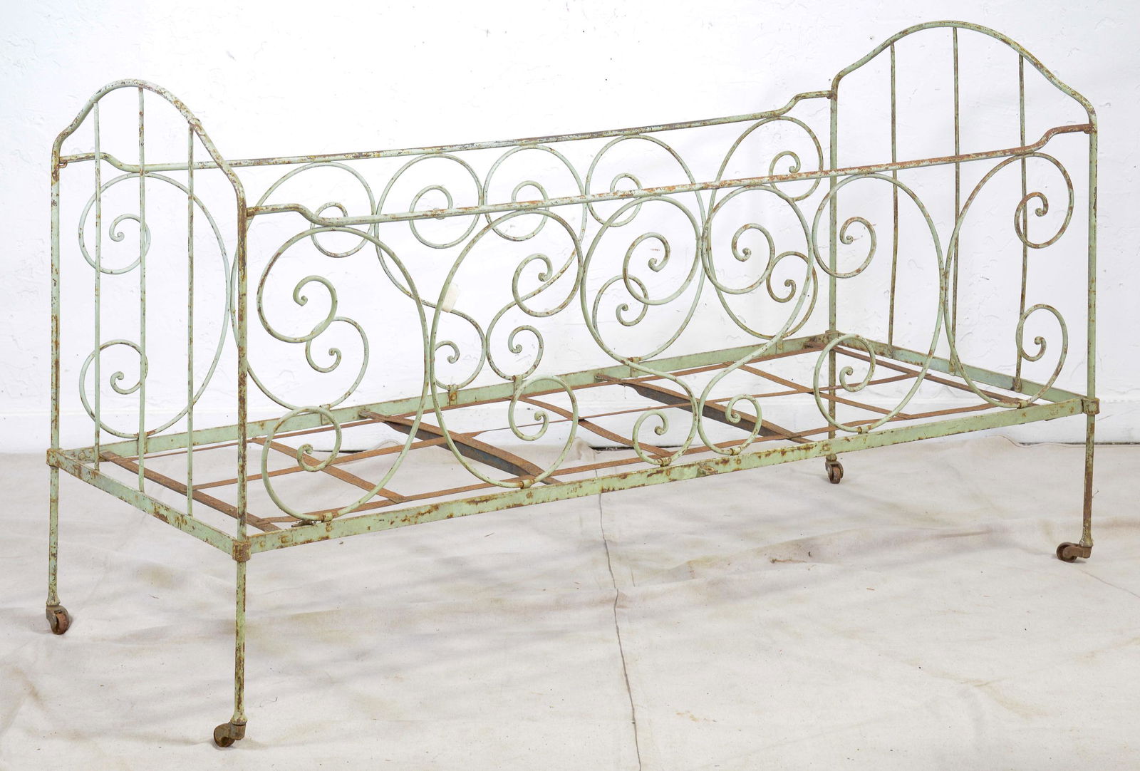 Green Metal Folding French Bed on Casters (1 of 1)