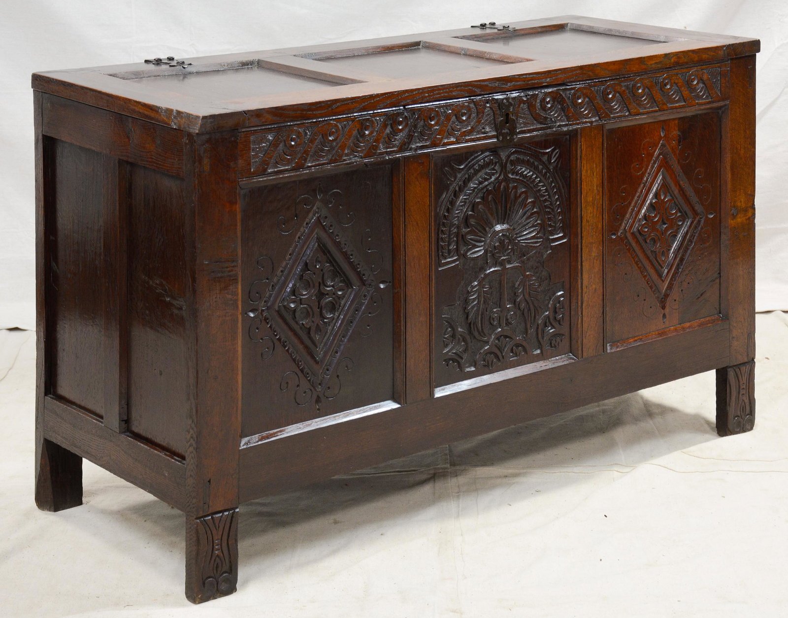 Carved Oak Coffer: Carved Oak Coffer - 30 in tall x 49 x 21