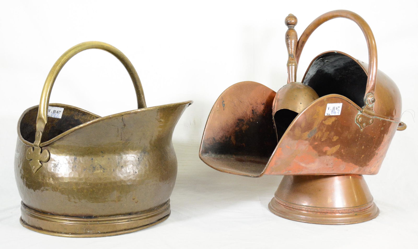 Large Copper Coal Hod & Scoop and a Brass Coal Hod (1 of 2)