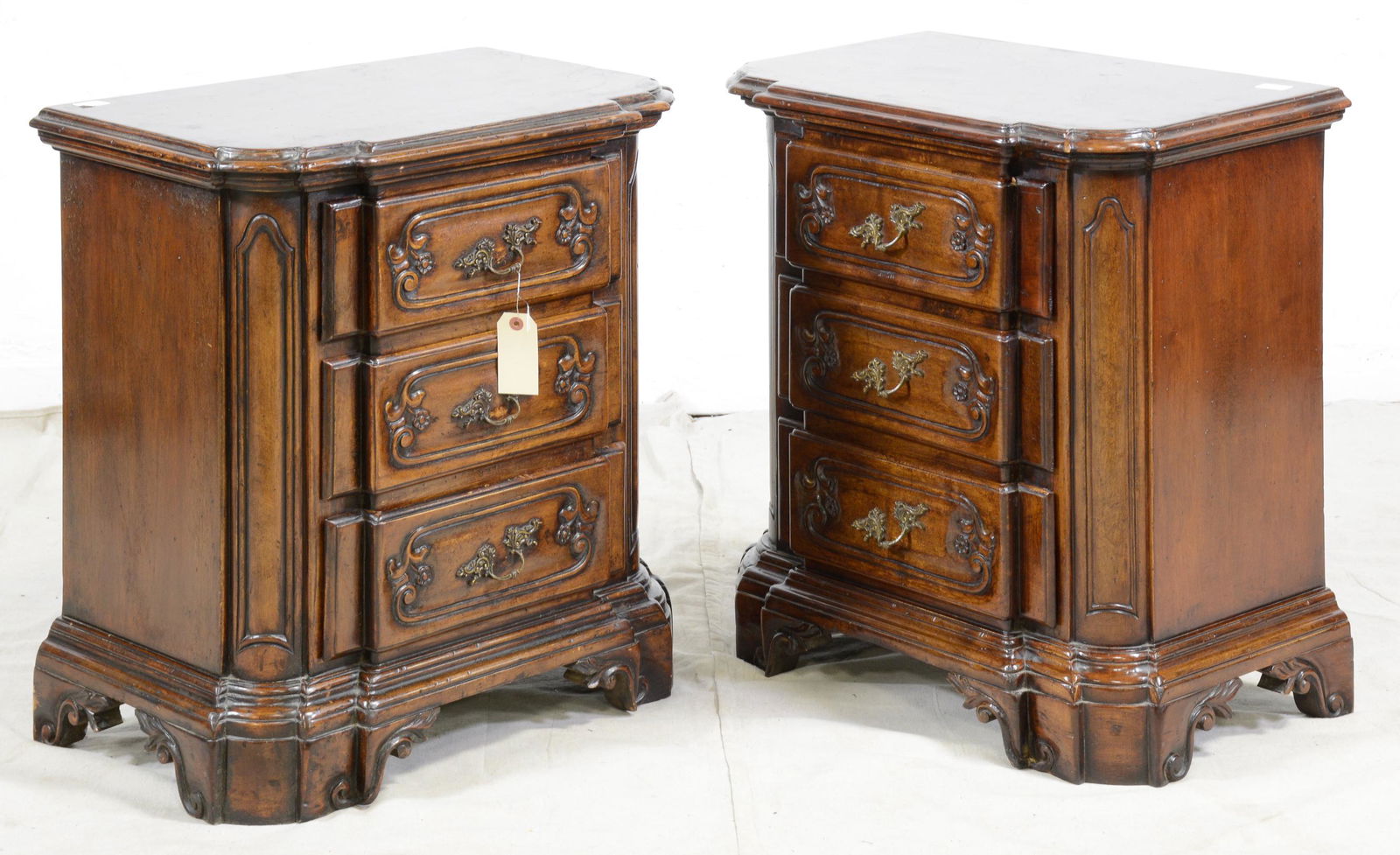 Pair Carved 3 Drawer Bed Side Chests (1 of 3)