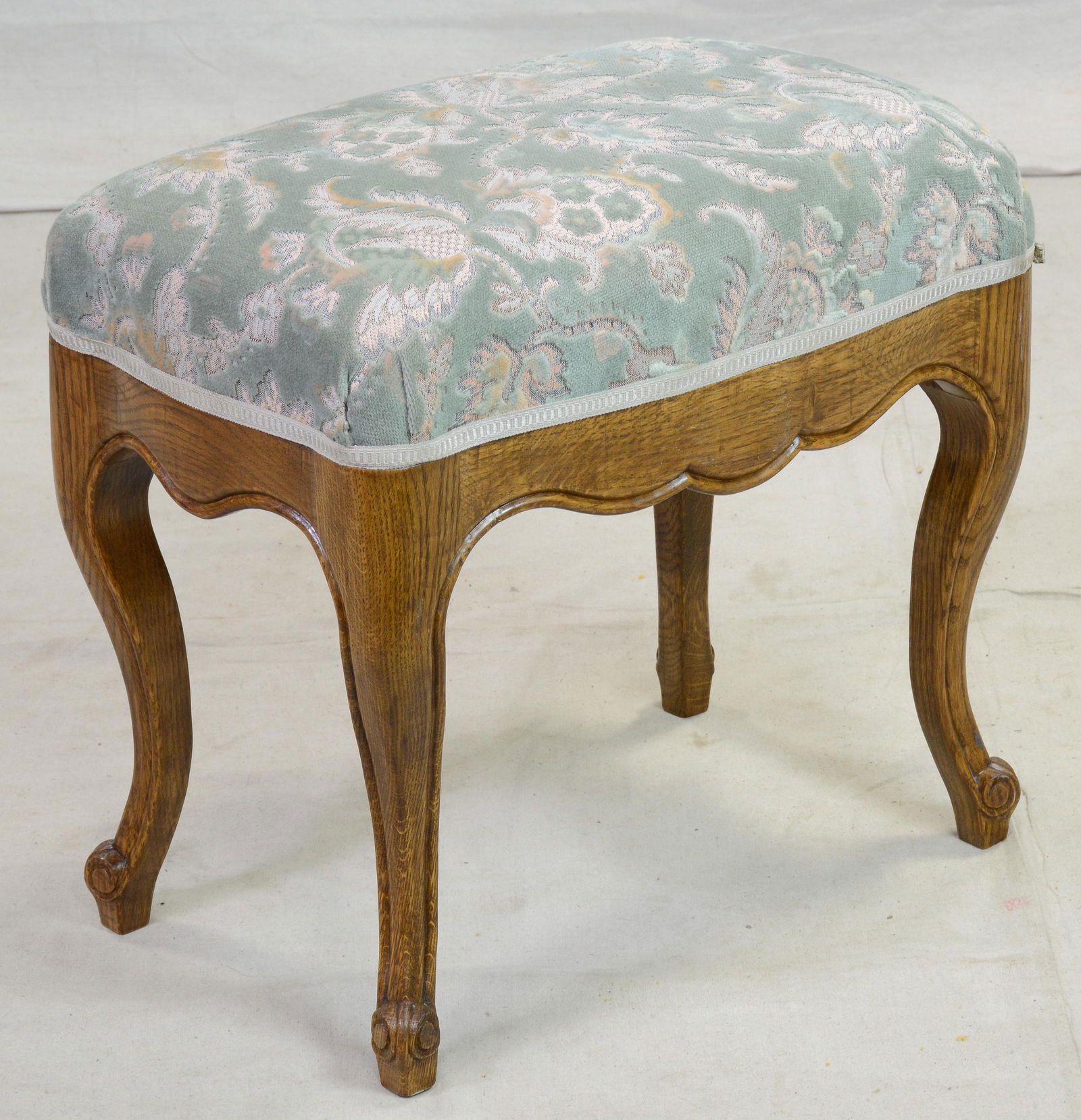 French Oak Stool With Pastel Color Upholstery (1 of 2)