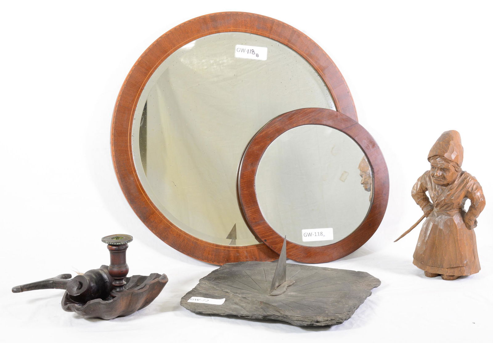 5pcs Assorted Items - Mirrors, Sundial, Figure, Etc. (1 of 3)