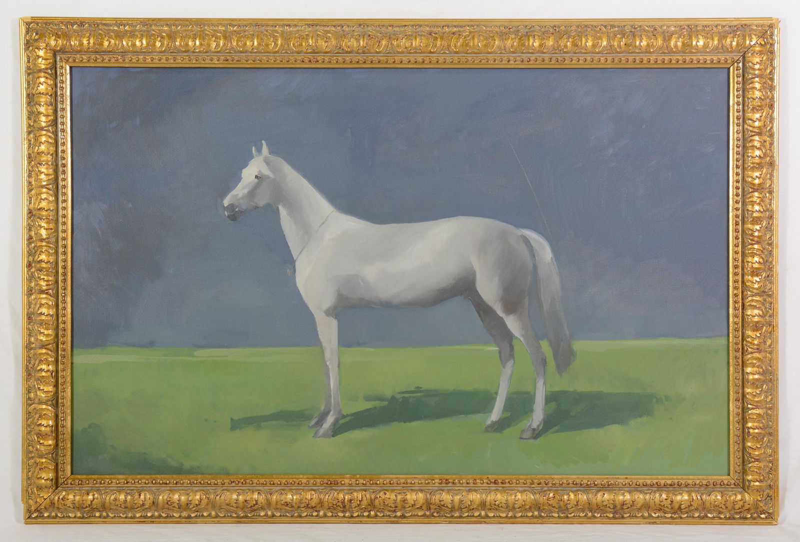 Gold Frame Oil On Canvas - Horse: Gold Frame Oil on Canvas - Horse - 25 in tall x 37