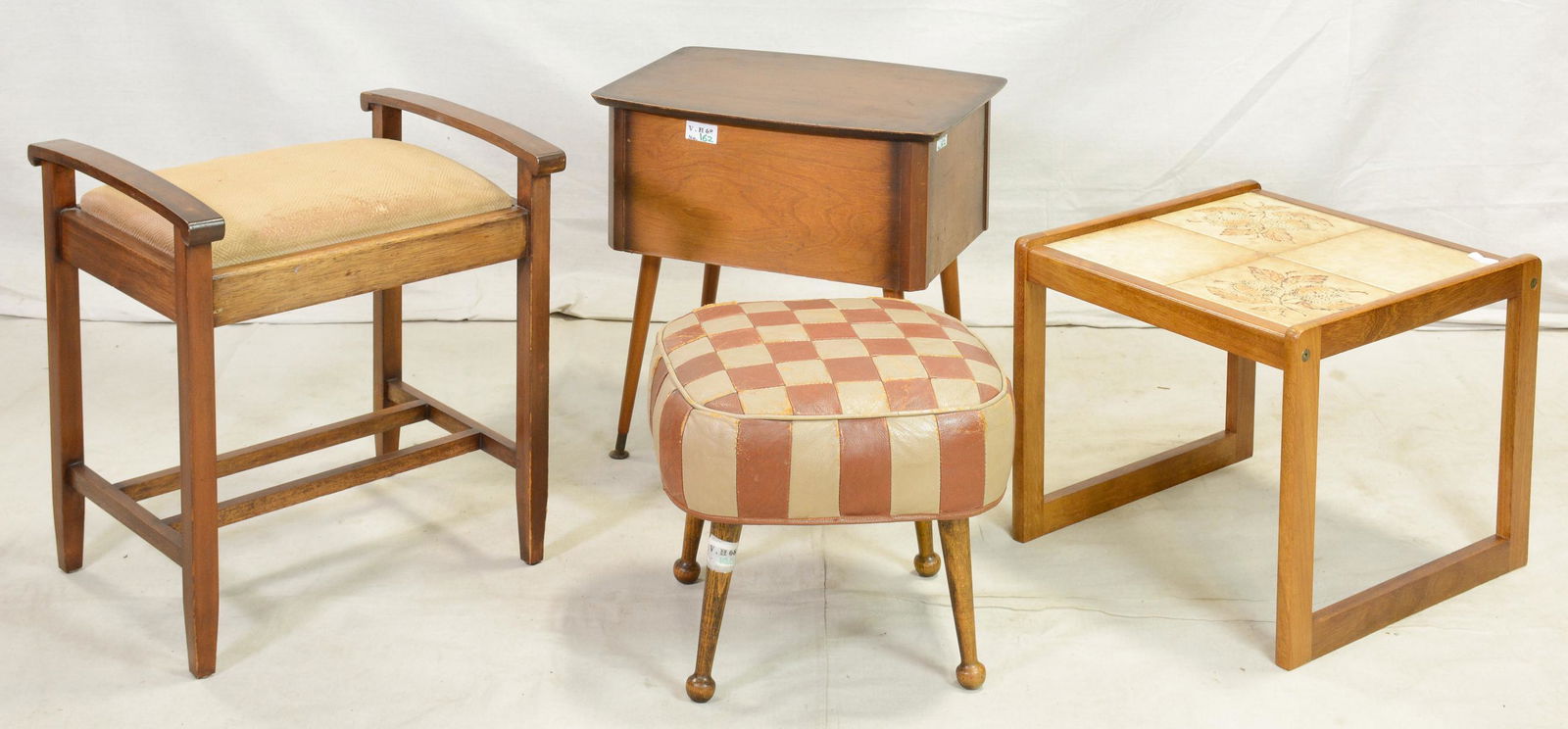 4pcs - Tile Top Table, 2 Stools, Sewing Box (1 of 4)