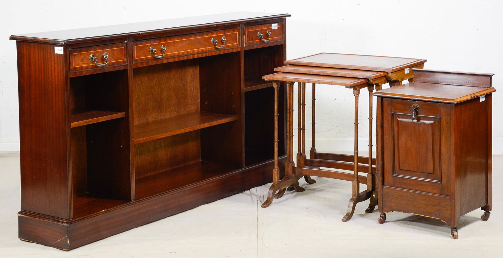 British Long Low Bookshelf, Nest & Coal Box (1 of 4)