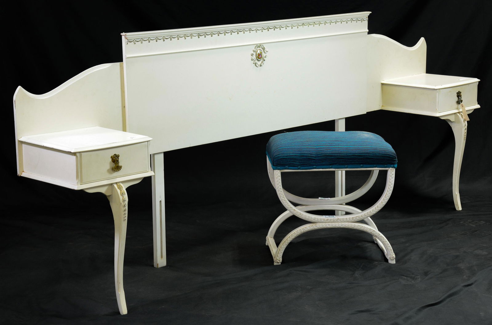 White Painted Head Board With Side Cabinets & Stool (1 of 3)