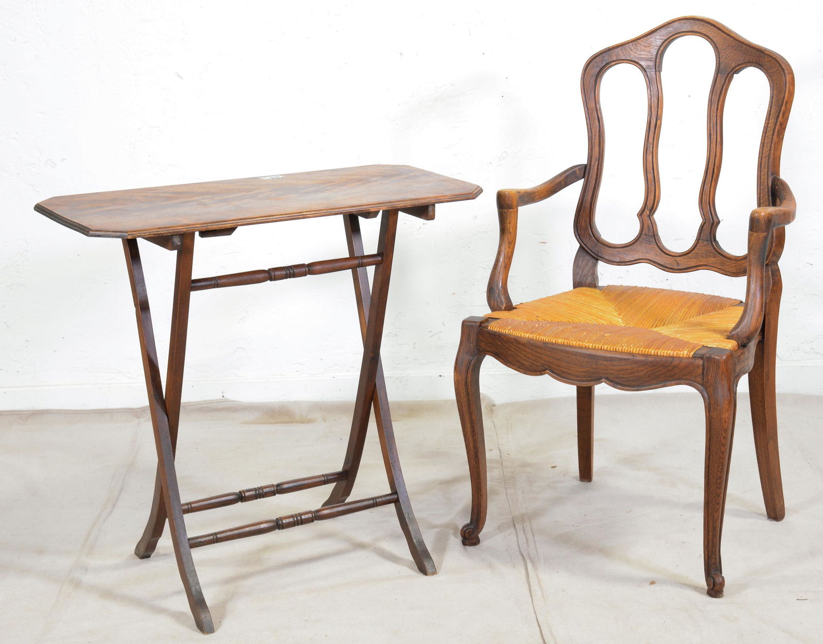 Country French Rush Seat Arm Chair & Tilt Top Table (1 of 2)