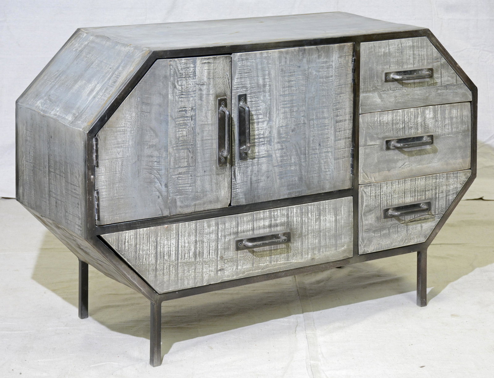 Reclaimed Wood & Metal Octagonal Cabinet: Reclaimed Wood & Metal Octagonal Cabinet - 30 in tall x 47 x 18 - Companion Piece to Lot 84.