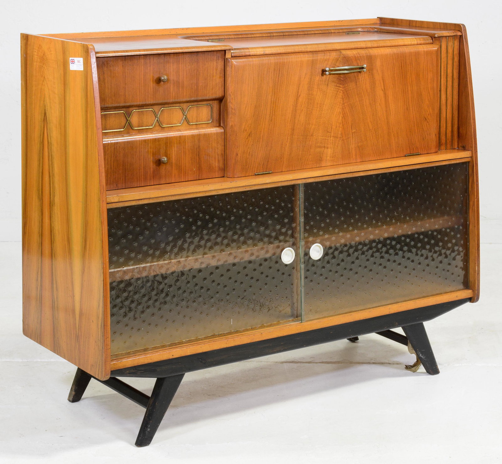 Mid Century Modern Cocktail Cabinet with Black Base: Mid Century Modern Cocktail Cabinet with Black Base - 40 in tall x 49 x 19
