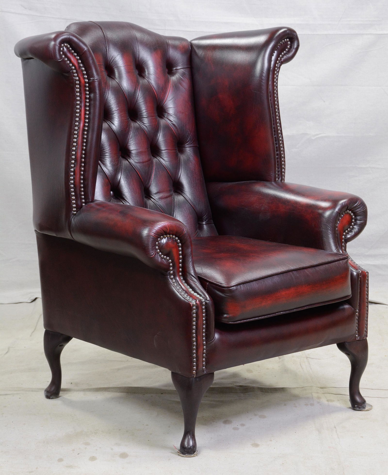 Red Leather Chesterfield Wing Chair Queen Anne Legs (1 of 3)