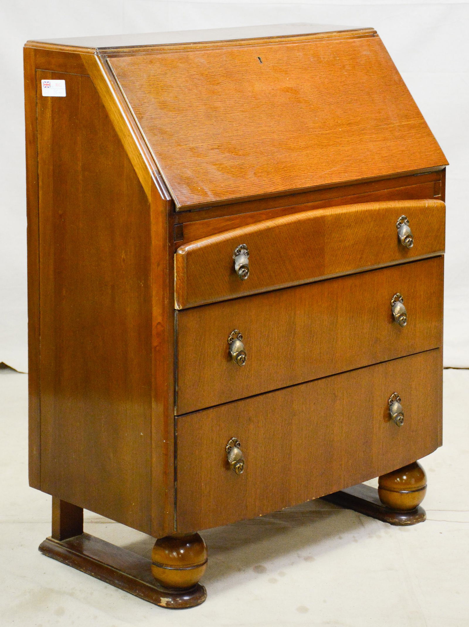 British Oak 3 Drawer Bureau (1 of 3)