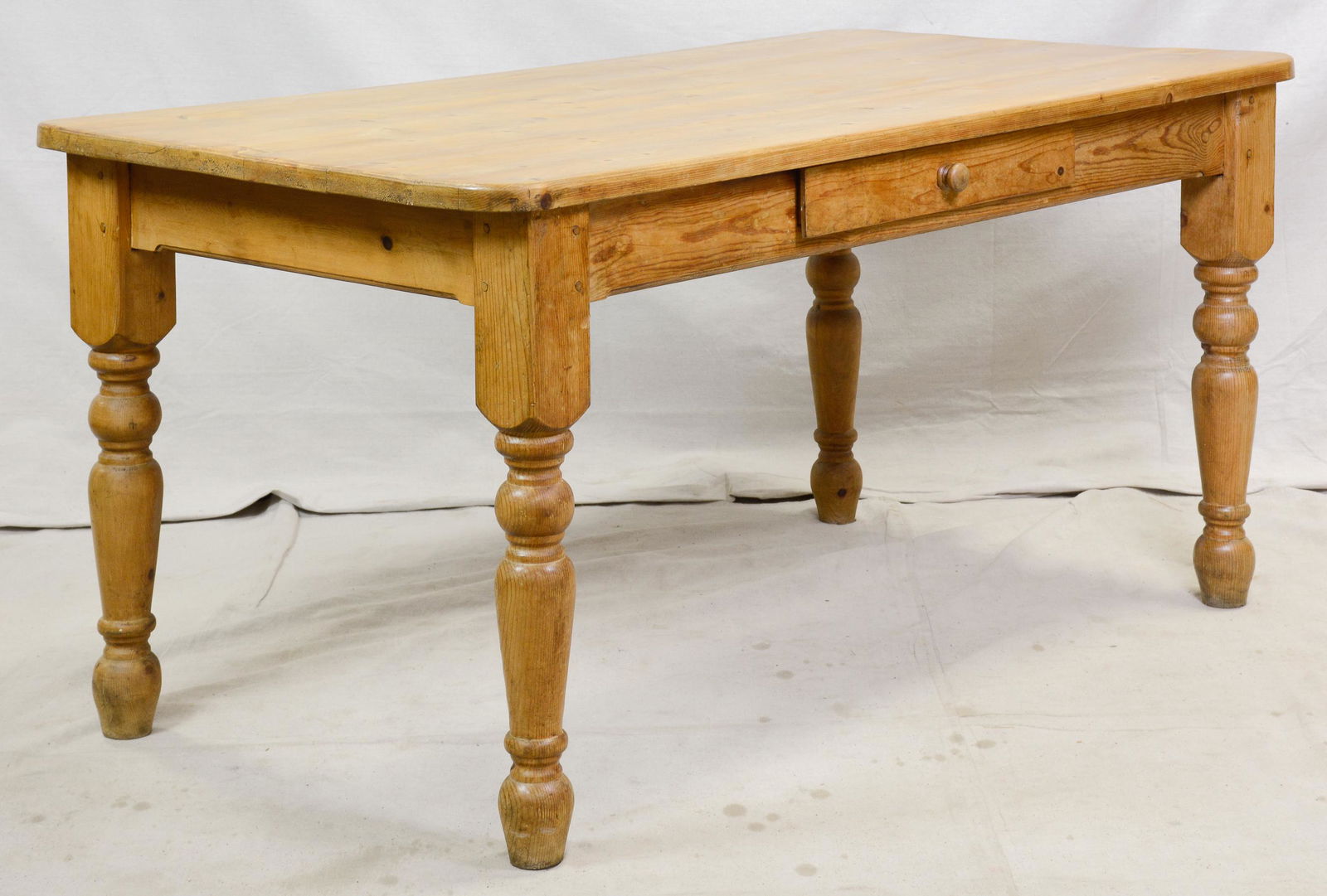 Single Drawer Pine Farm House Table On Turned Legs (1 of 4)