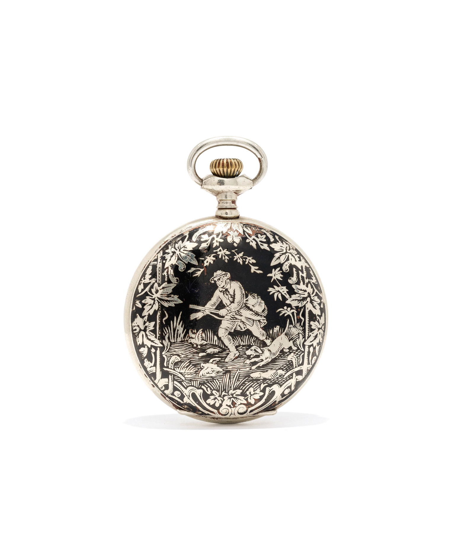 Silver & Black Enamel Hunting Pocket Watch (1 of 4)
