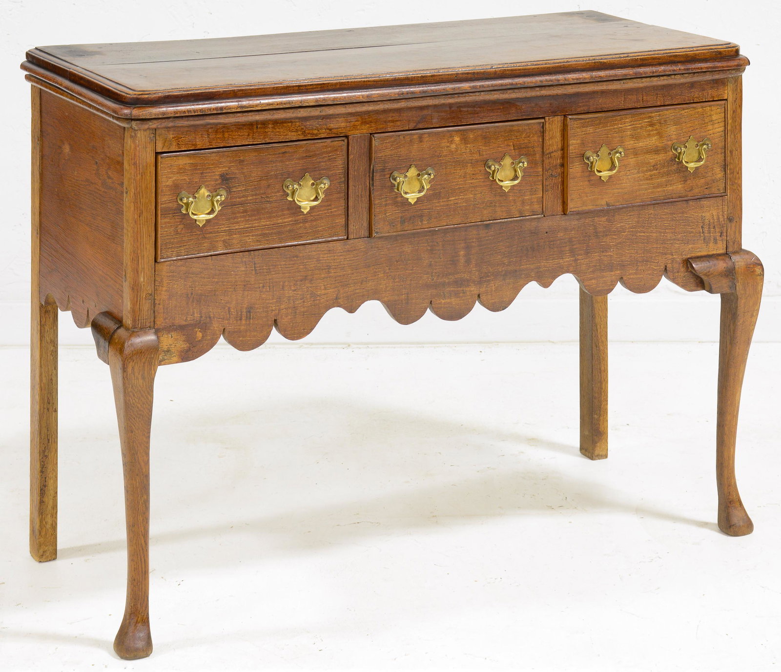 English Oak 3 Drawer Hall Table: English Oak 3 Drawer Hall Table with Queen Ann Front Legs - 32 in tall x 43 x 19
