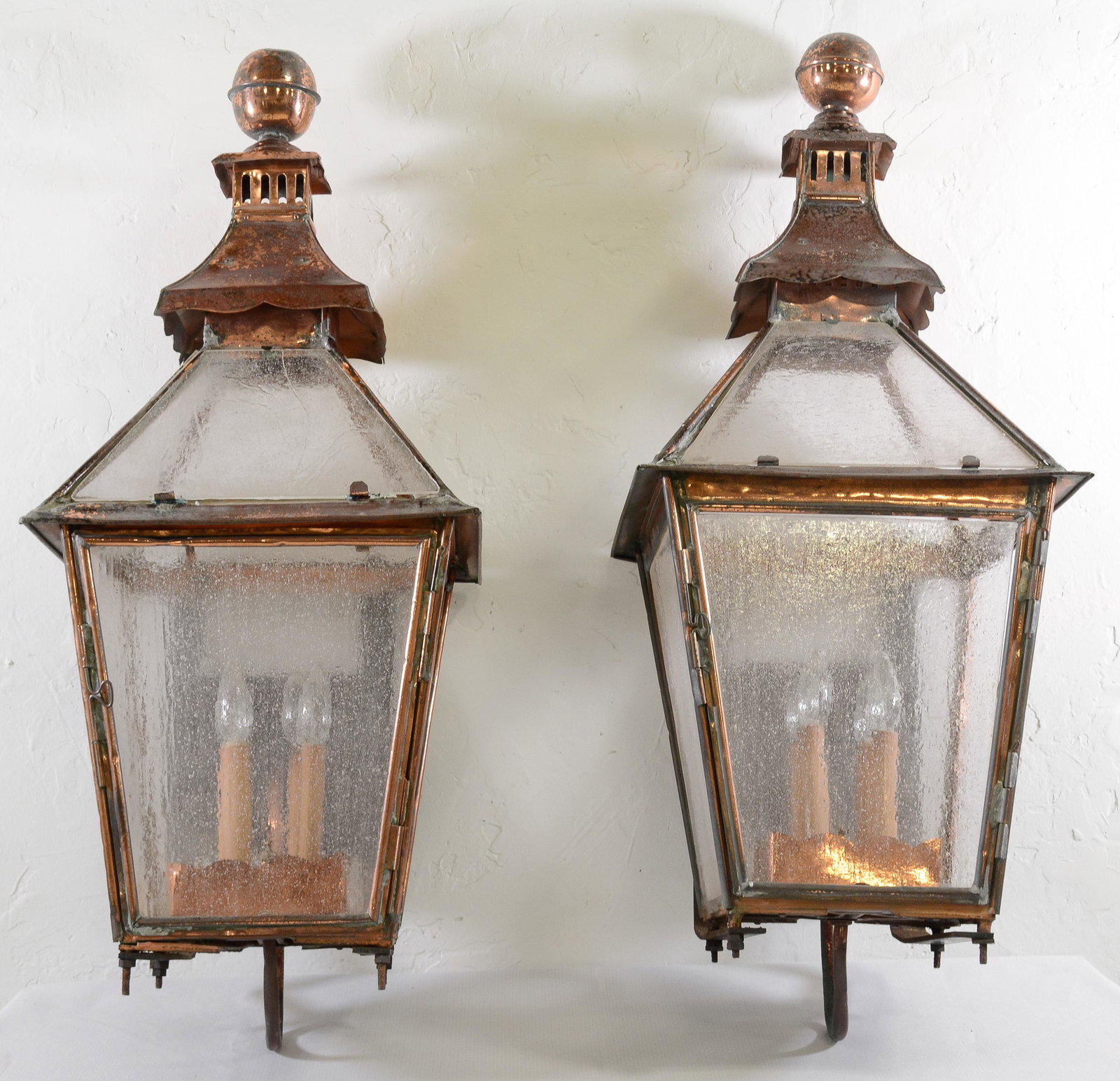 Pair Large Copper Wall Lanterns: Pair Large Copper Wall Lanterns - 40 in tall x 16 x 16
