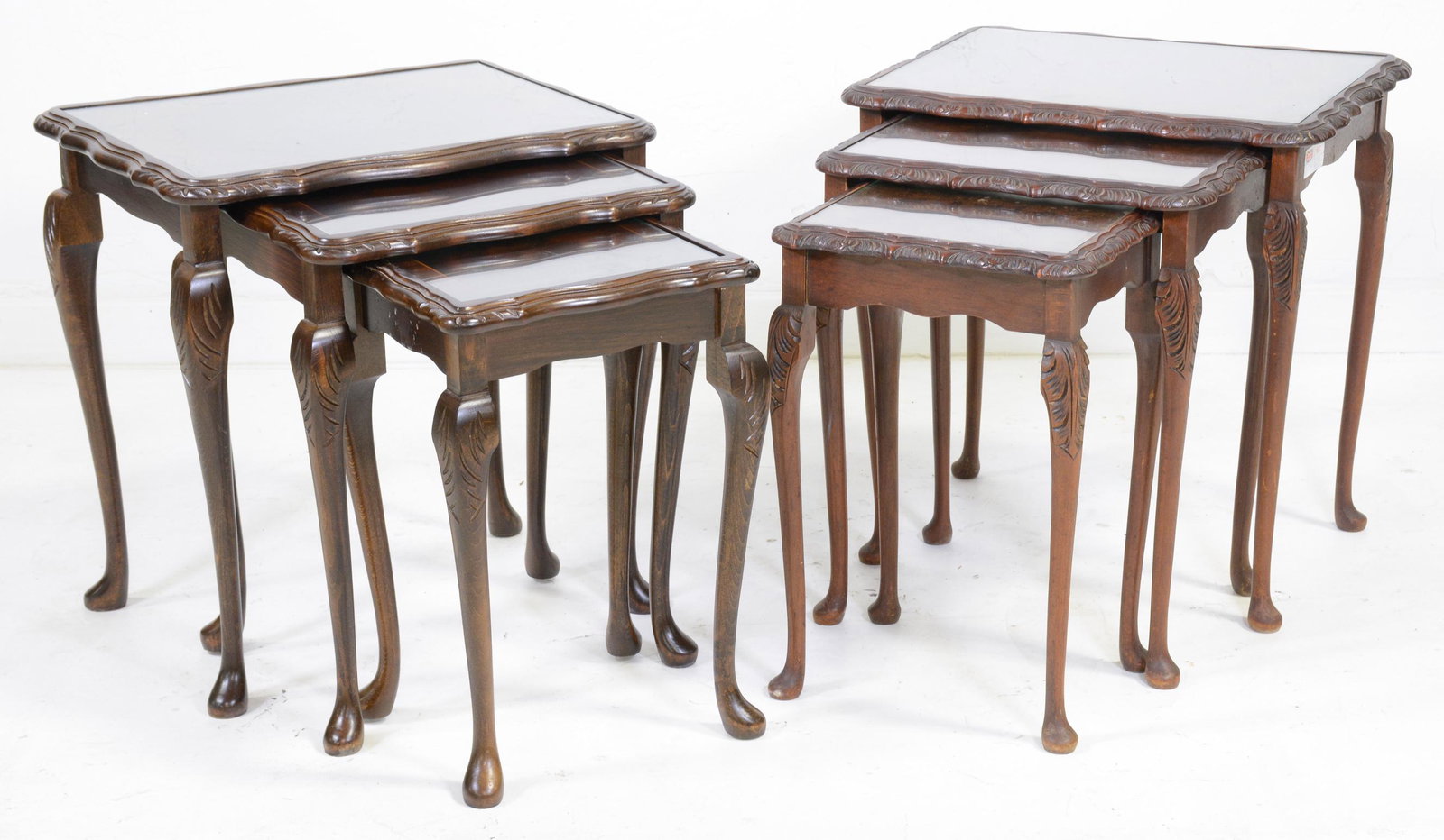 2 British Glass Top Nest Of 3 Tables: 2 British Glass Top Nest of 3 Tables - 22 in tall x 22 x 17