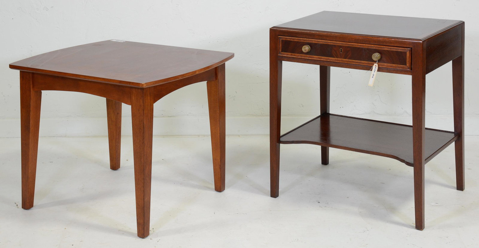 Two Tier End Table With Drawer & Small End Table: Two Tier End Table with Drawer & Small End Table - 27 in tall x 25 x 20 and 23 in tall x 29 x 25