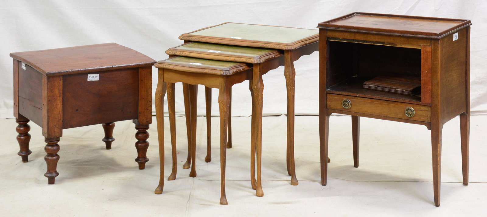 British Glass Top Nest Of Tables, End Table & Small: British Glass Top Nest of Tables, End Table / Cabinet & Small Table - 25 in tall x 19 x 14