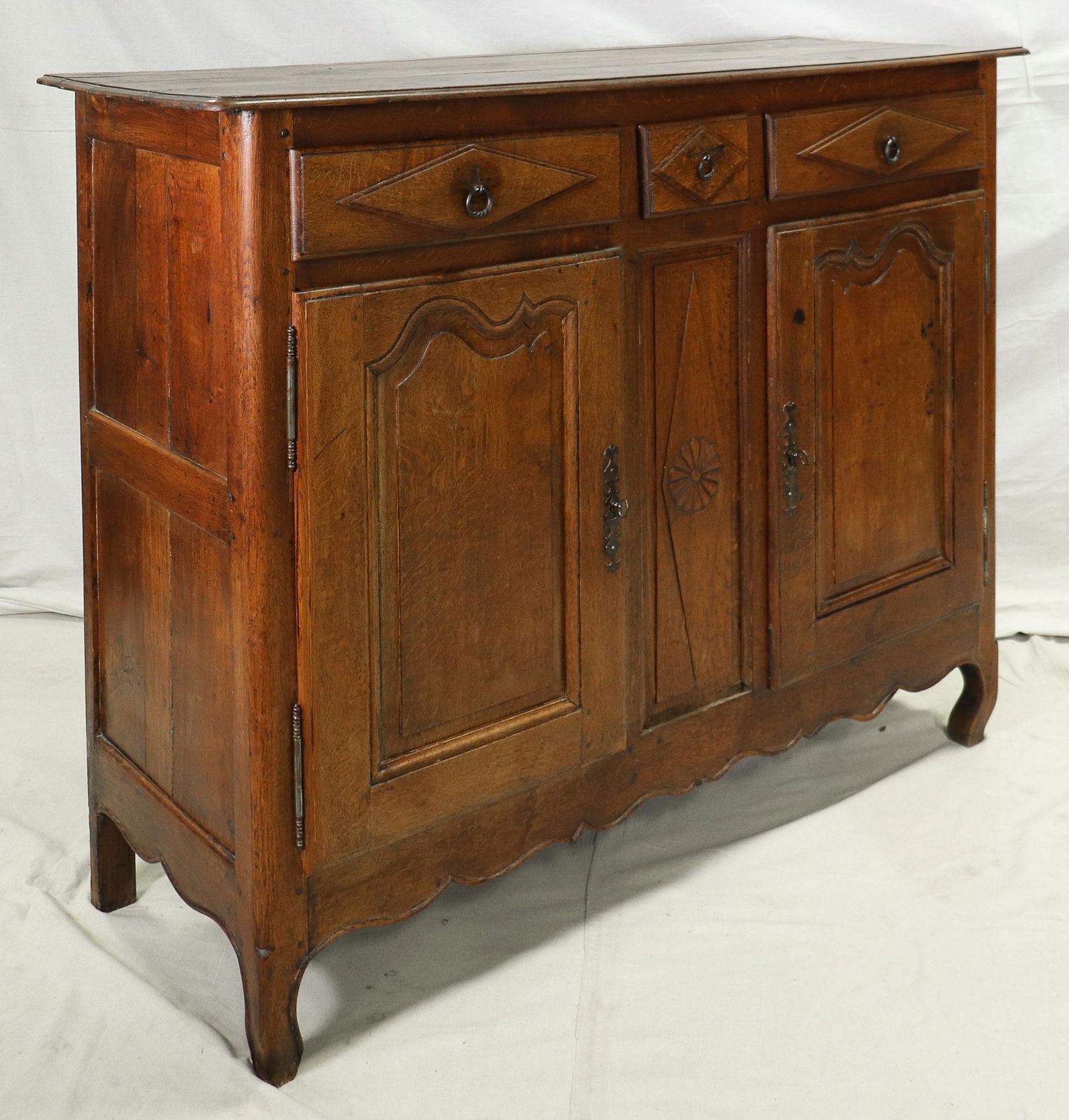 Tall French Two Door Sideboard with Diamond Drawers (1 of 3)