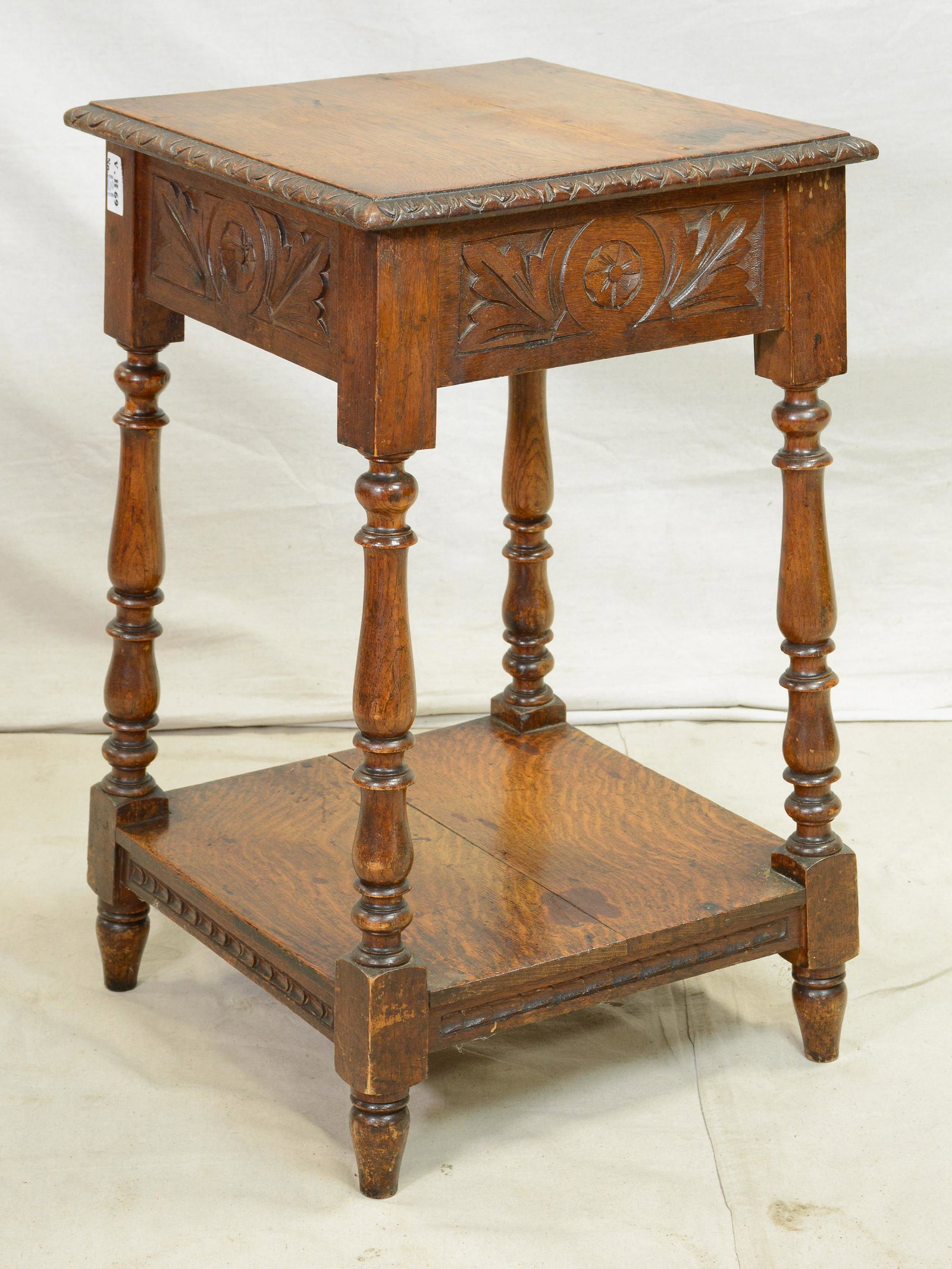 Carved Oak Occasional Table With Turned Legs (1 of 3)