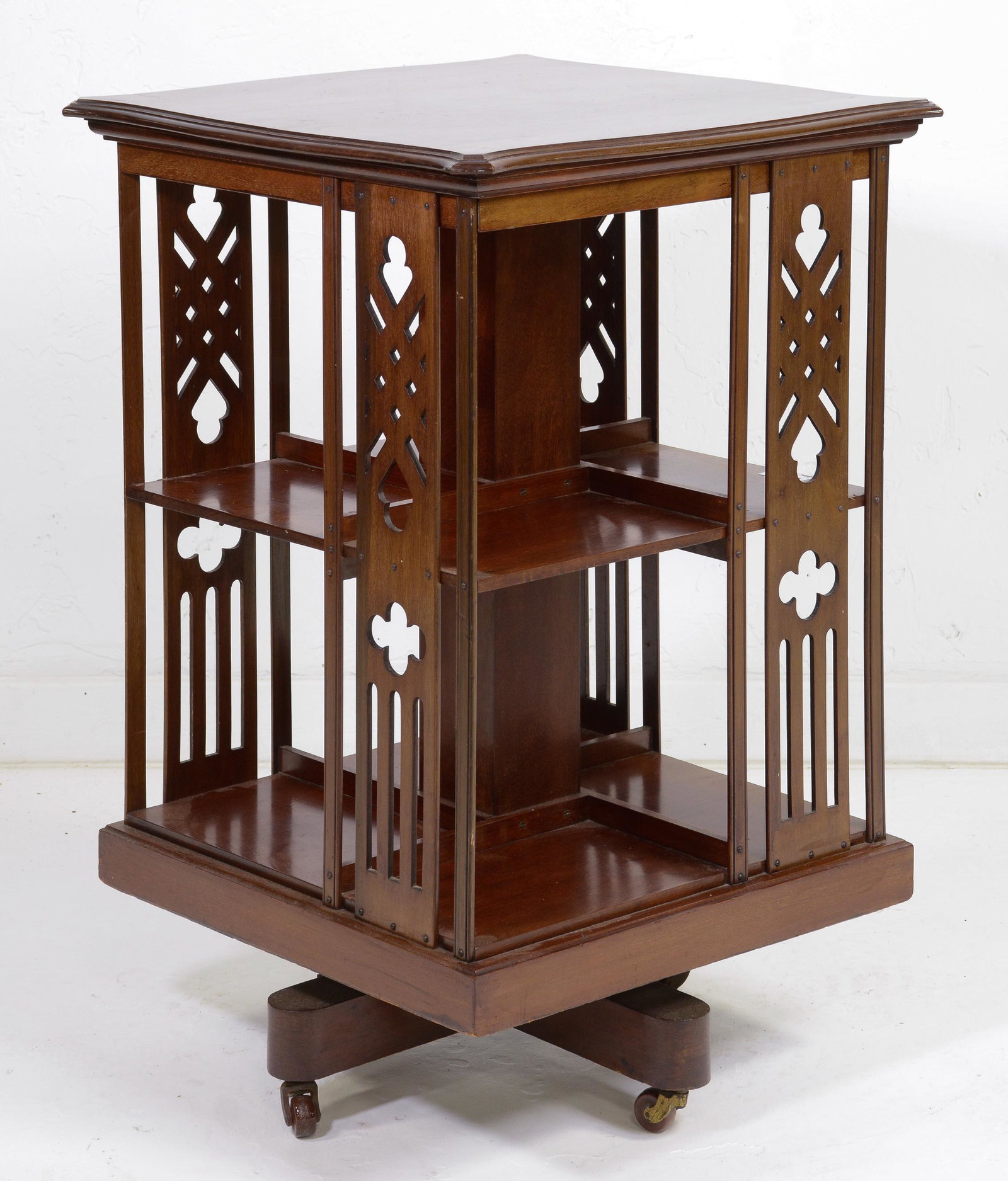 Edwardian Mahogany Revolving Bookshelf: Edwardian Mahogany Revolving Bookshelf - 33 in tall x 23 x 23