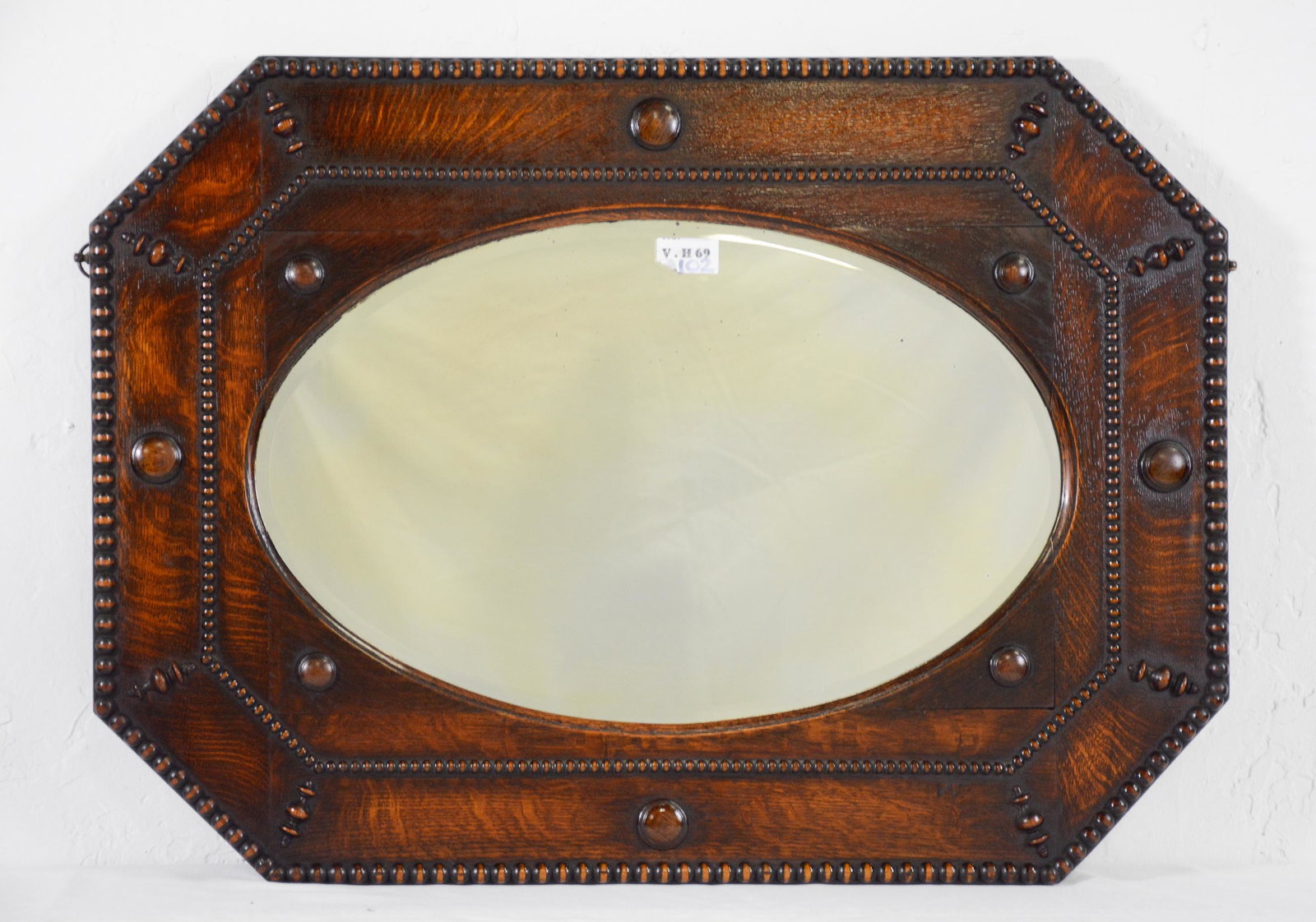 Jacobean Oak Framed Beveled Mirror (1 of 2)