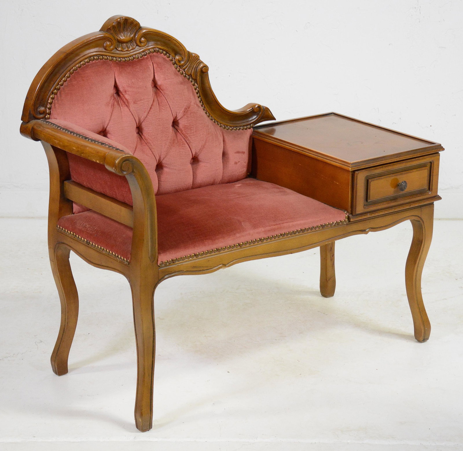 French Button Tufted Phone Bench (1 of 3)