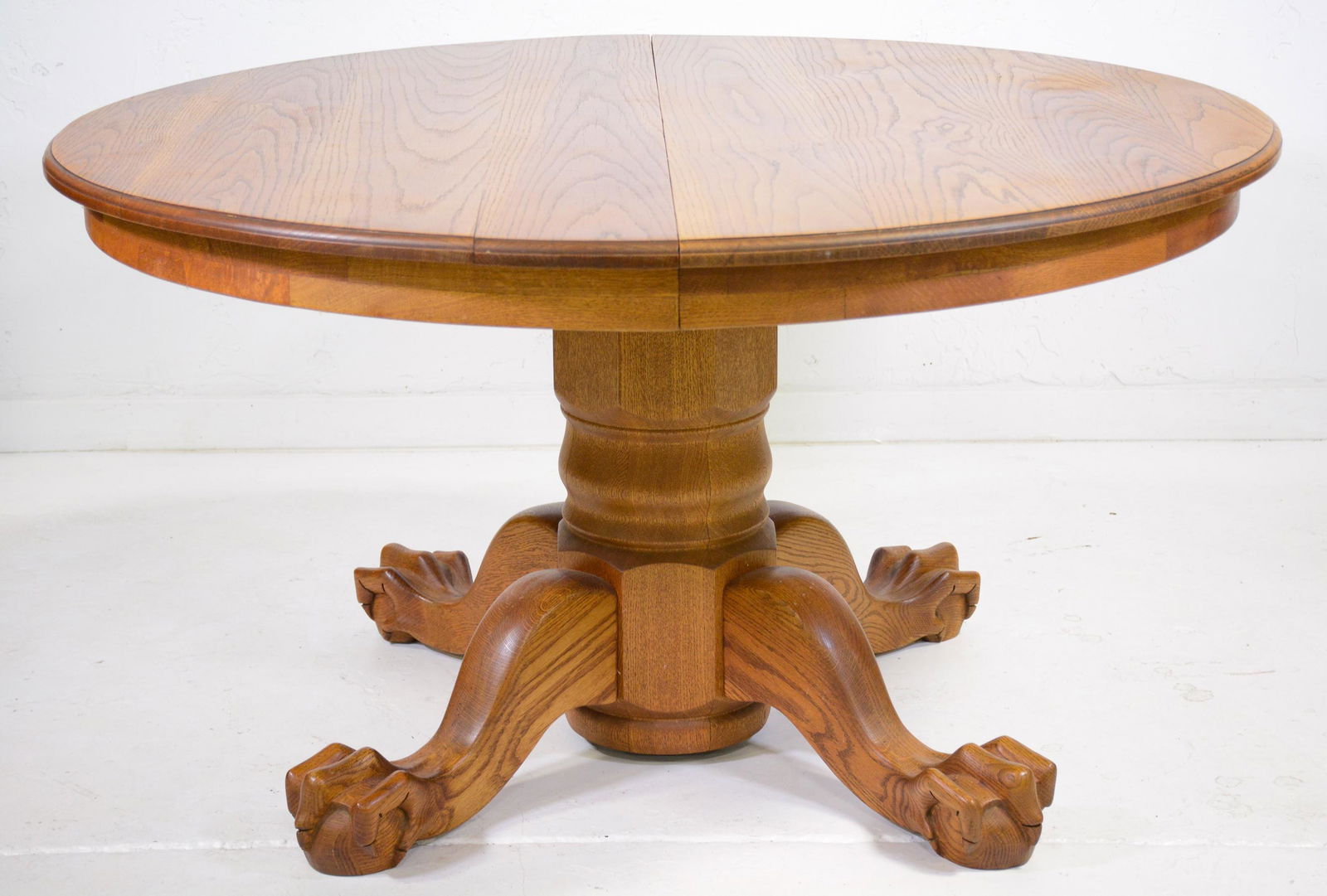 Round Oak Claw Foot Dining Table With 3 Leaves (1 of 4)