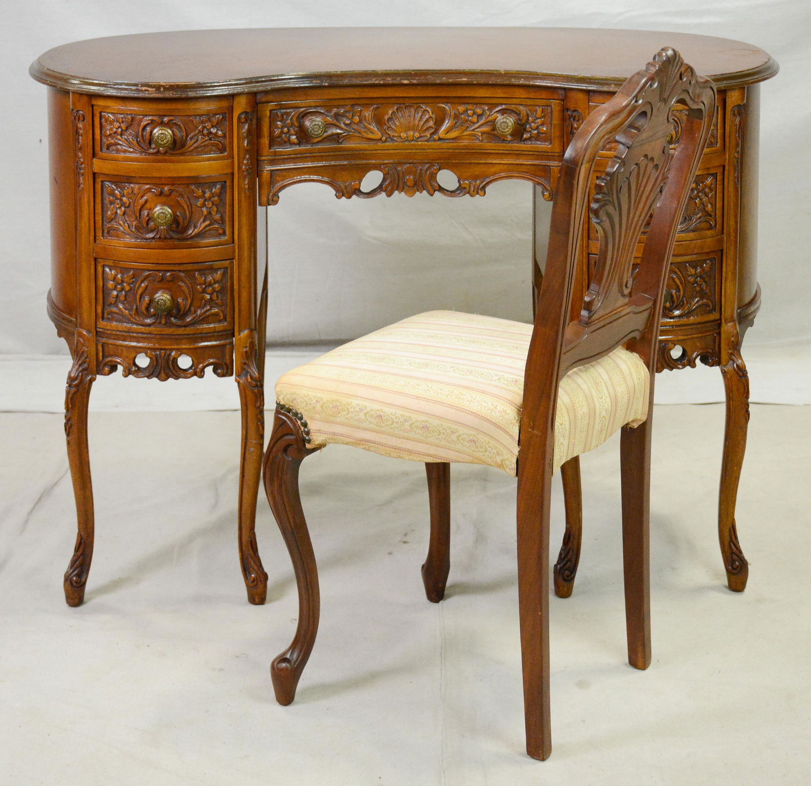 Carved French Style Kidney Shaped Desk & Chair (1 of 4)