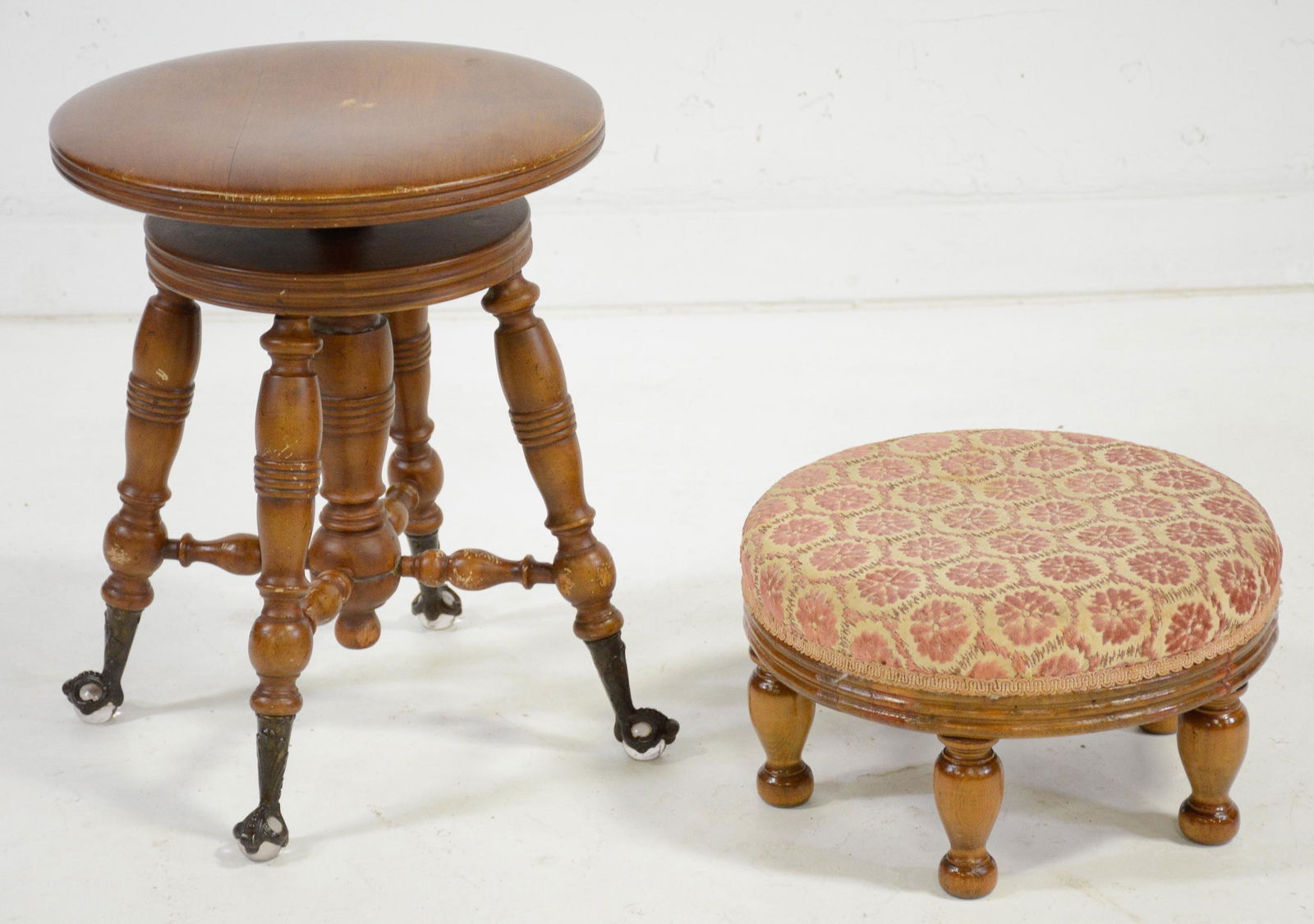 Ball & Claw Piano Stool & Upholstered Foot Stool (1 of 3)