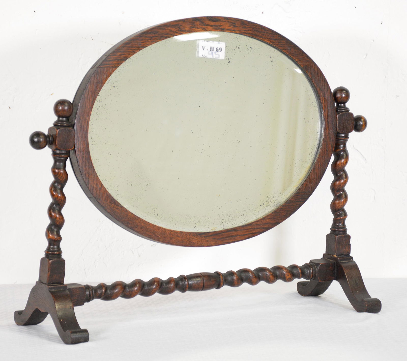 Oval Oak Barley Twist Beveled Free Standing Mirror (1 of 2)