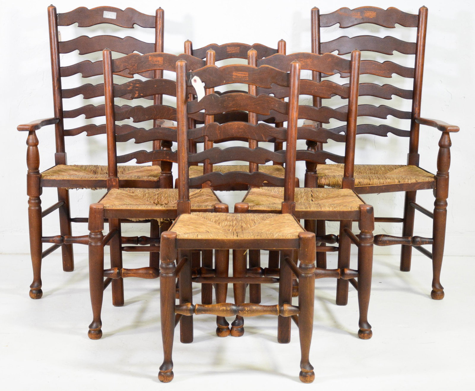 Set of 6 Ladder Back Rush Seat Chairs (1 of 3)