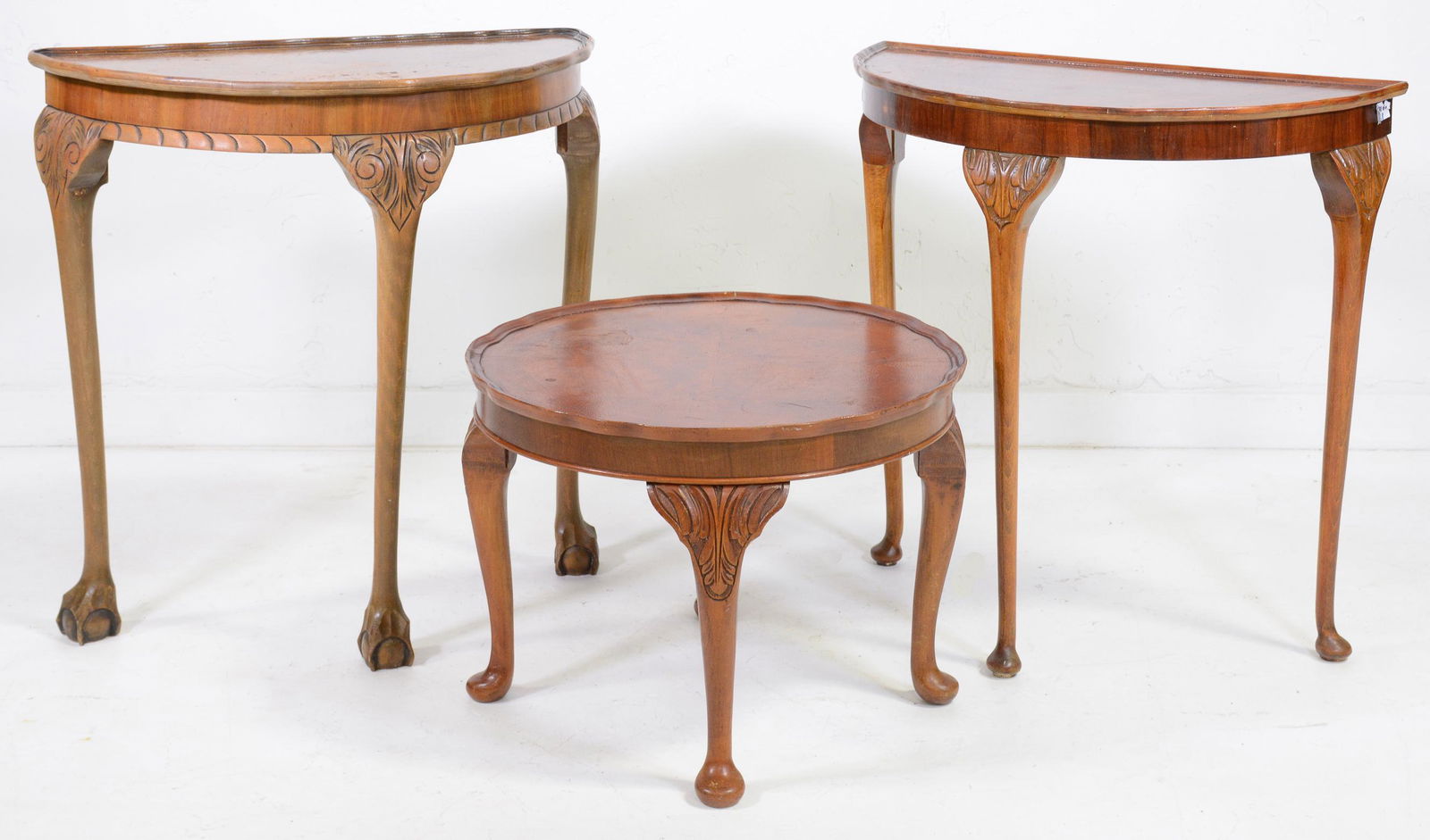 Two Half Moon Walnut Hall Tables & Small Round Table (1 of 4)