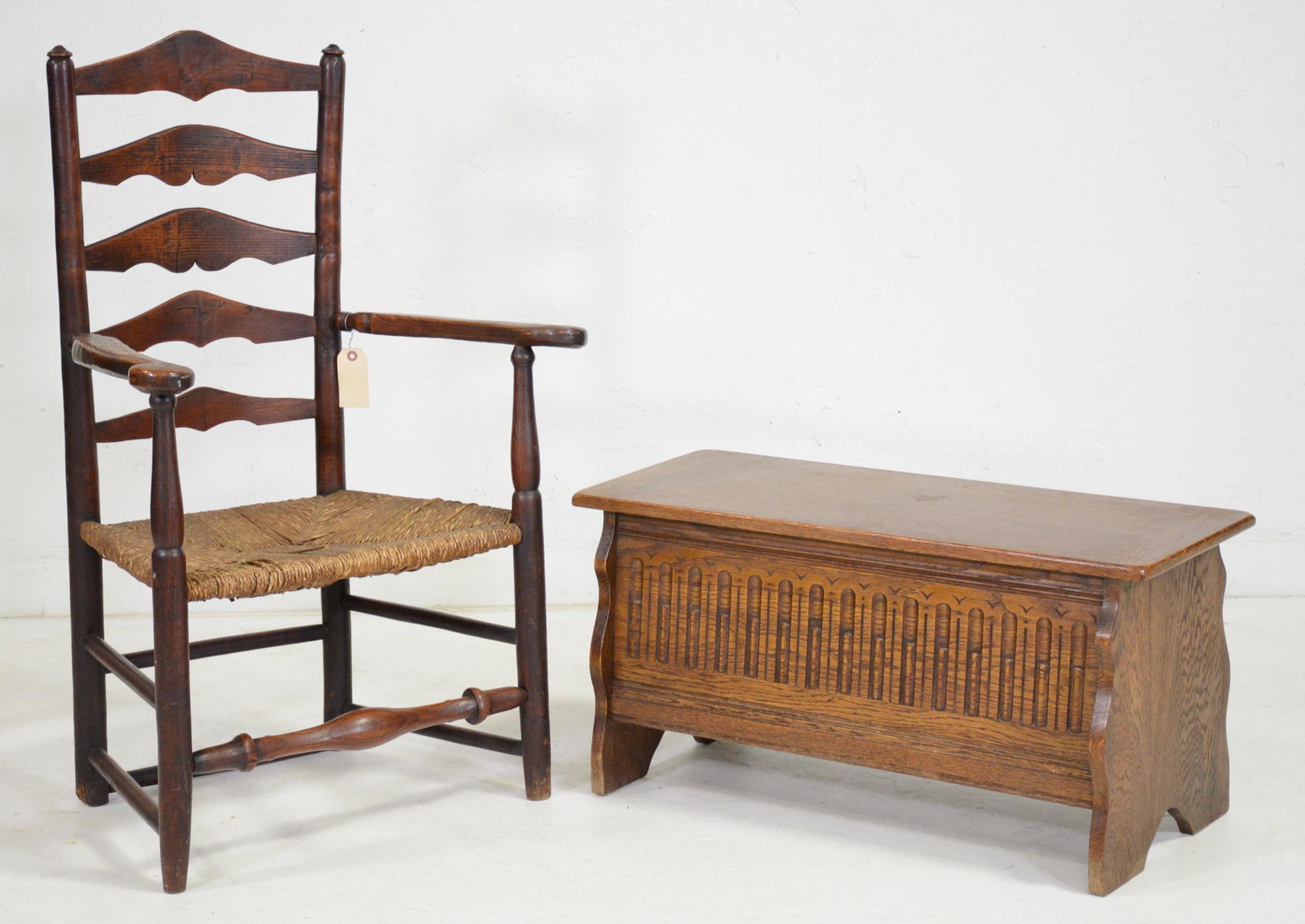 Ladder Back Rush Seat Chair & Oak Blanket Box (1 of 2)