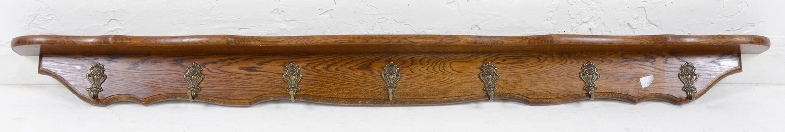 Long Oak Wall Shelf With Hooks (1 of 2)